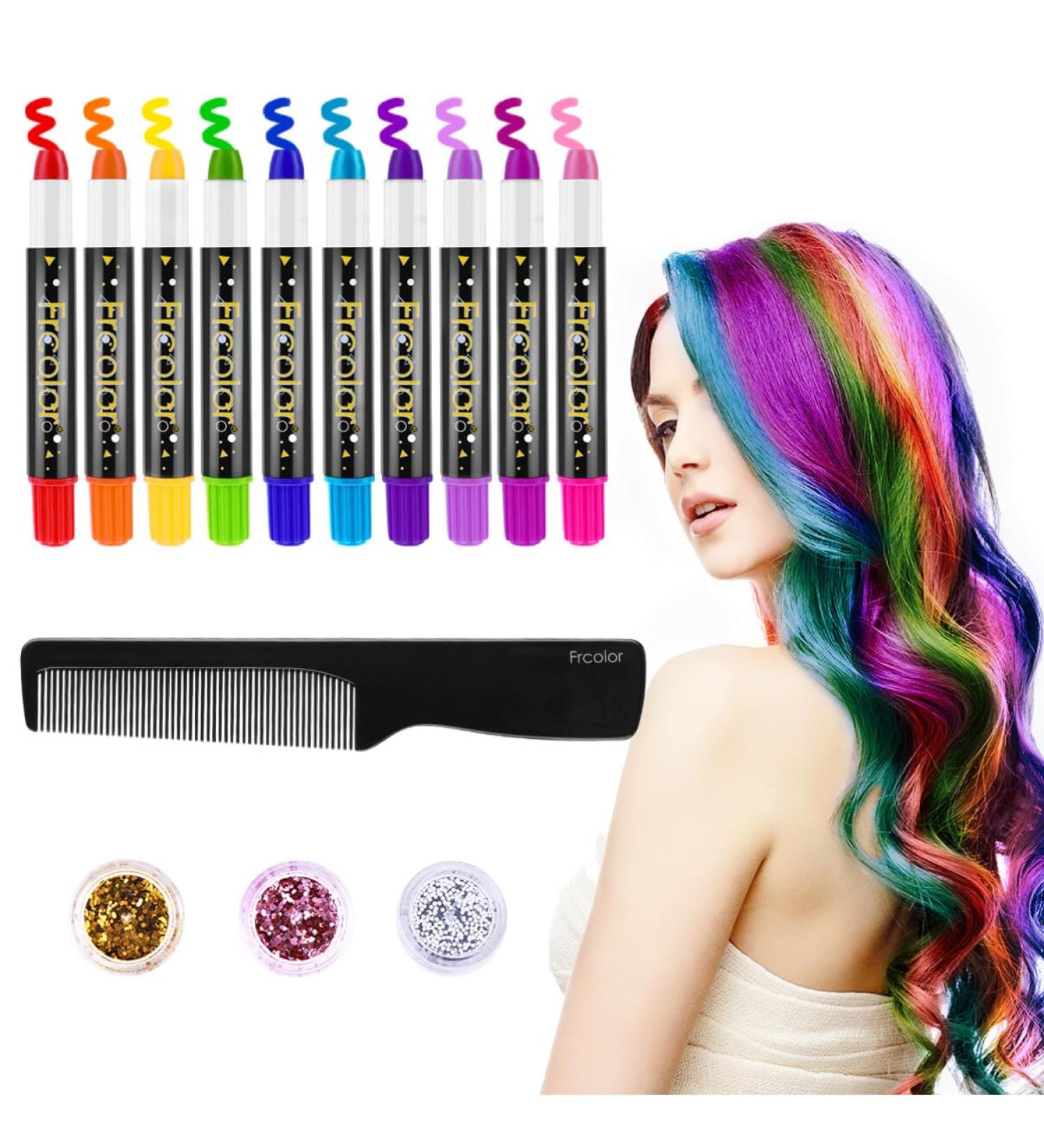 FRCOLOR Hair Chalk for Girls - 10 Color Washable Hair Paint for Kids | Temporary Hair Dye Pens for Halloween & Christmas Makeup - Buy Online on GoSupps.com