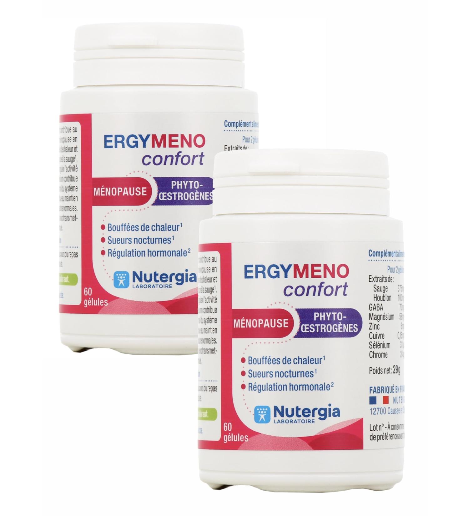 Nutergia Ergymeno Confort Menopause PHYTO ESTROGENES - Hot Flashes Night Sweats and Hormone Regulation - Pack of 2 Boxes of 60 Capsules - Buy Online on GoSupps.com