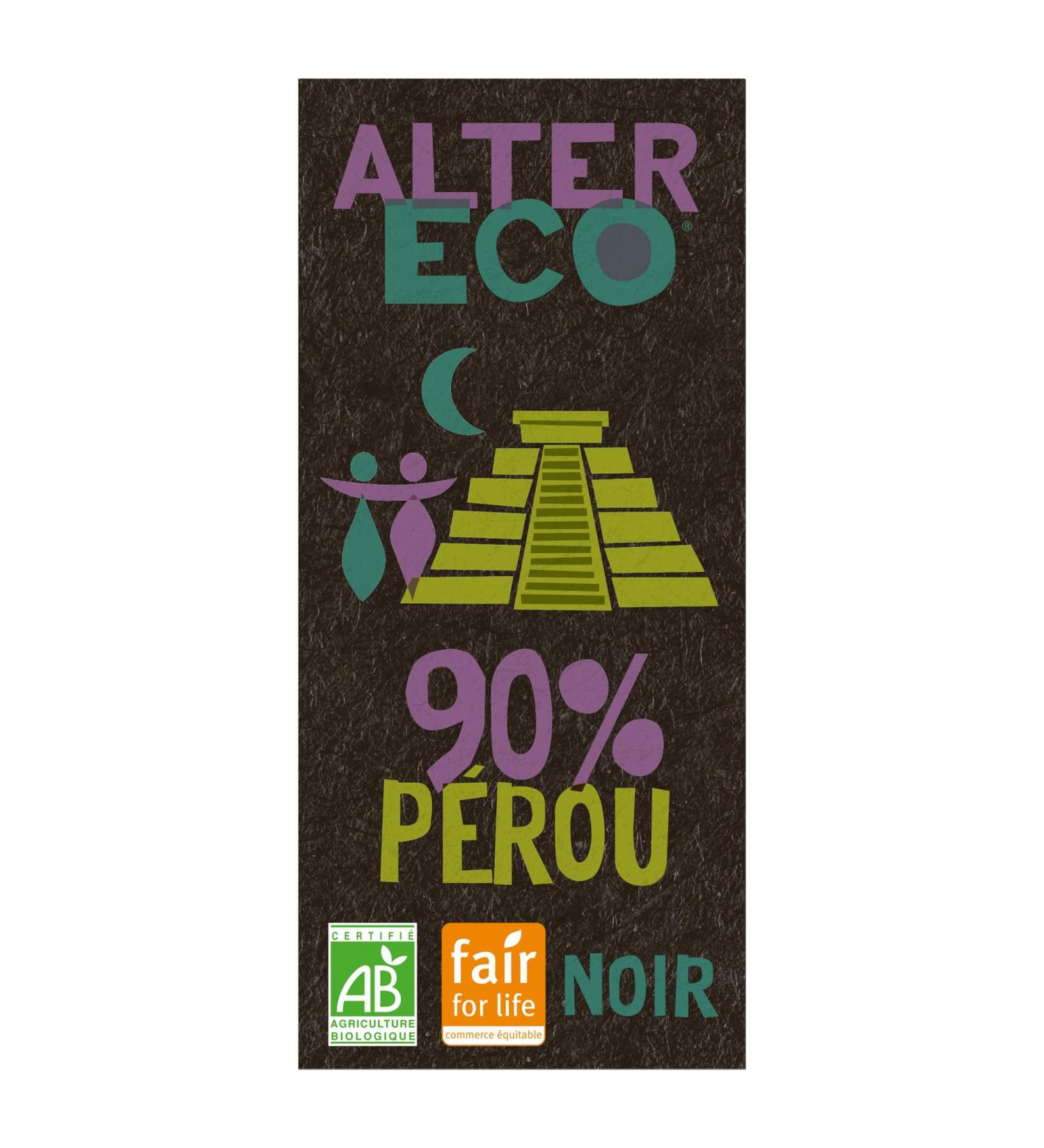 ALTER ECO - 90% Dark Chocolate Bar - Intense Cocoa Notes - Organic & Fair Trade - Peruvian Origin - 100 g - Buy Online on GoSupps.com