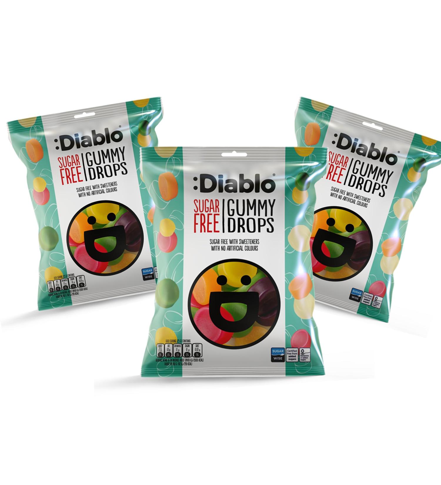 Diablo Gummy Drops |Sugar Free | Sweetened with Stevia | Gummy Sweets | Perfect for Gifting | 75g (Pack Of 3) - Buy Online on GoSupps.com