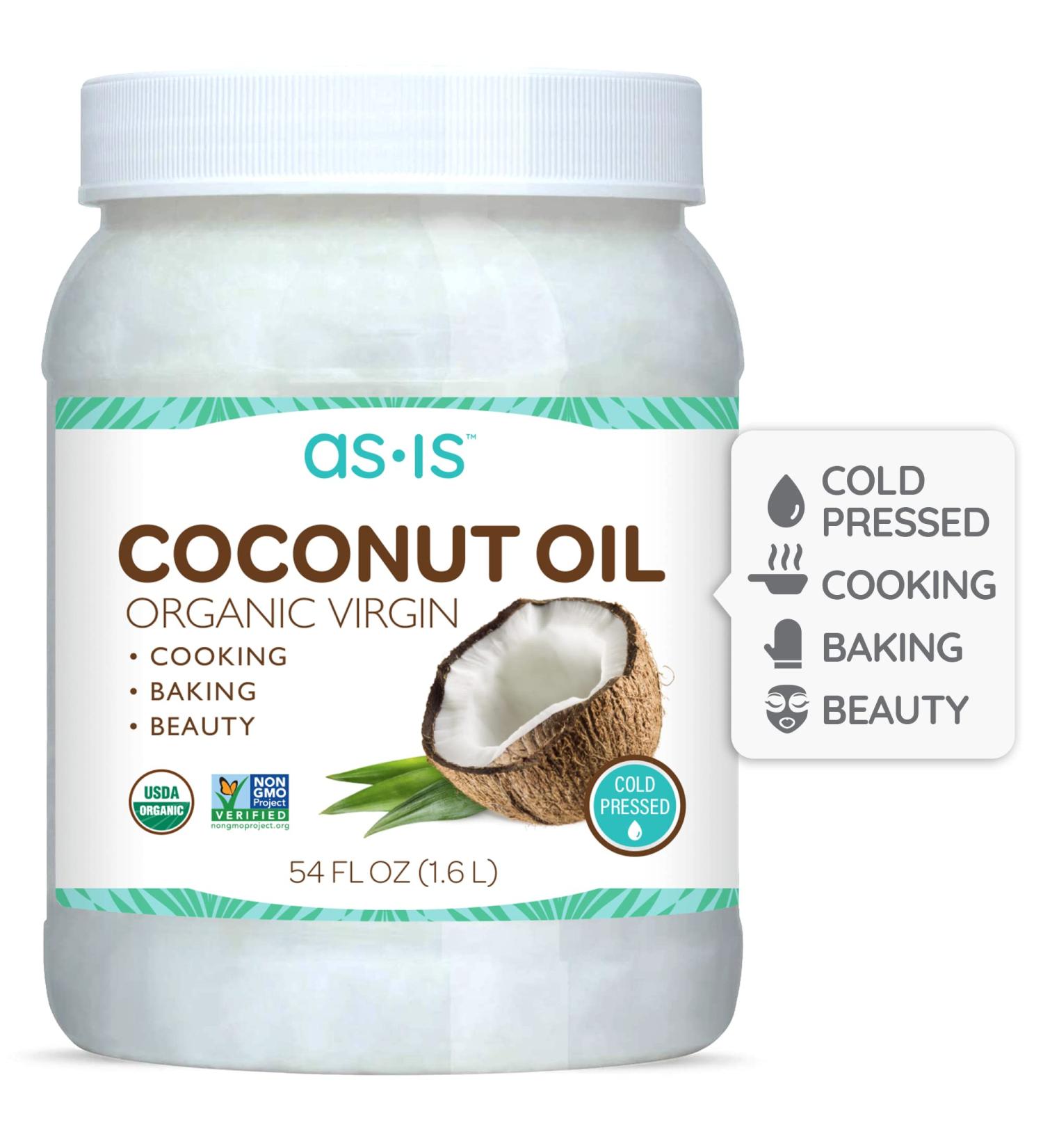 Organic Virgin Coconut Oil 54 fl oz for Cooking, Baking & Beauty | Cold-Pressed, Unrefined | Deep Moisturizer | by as-is - Buy Online on GoSupps.com
