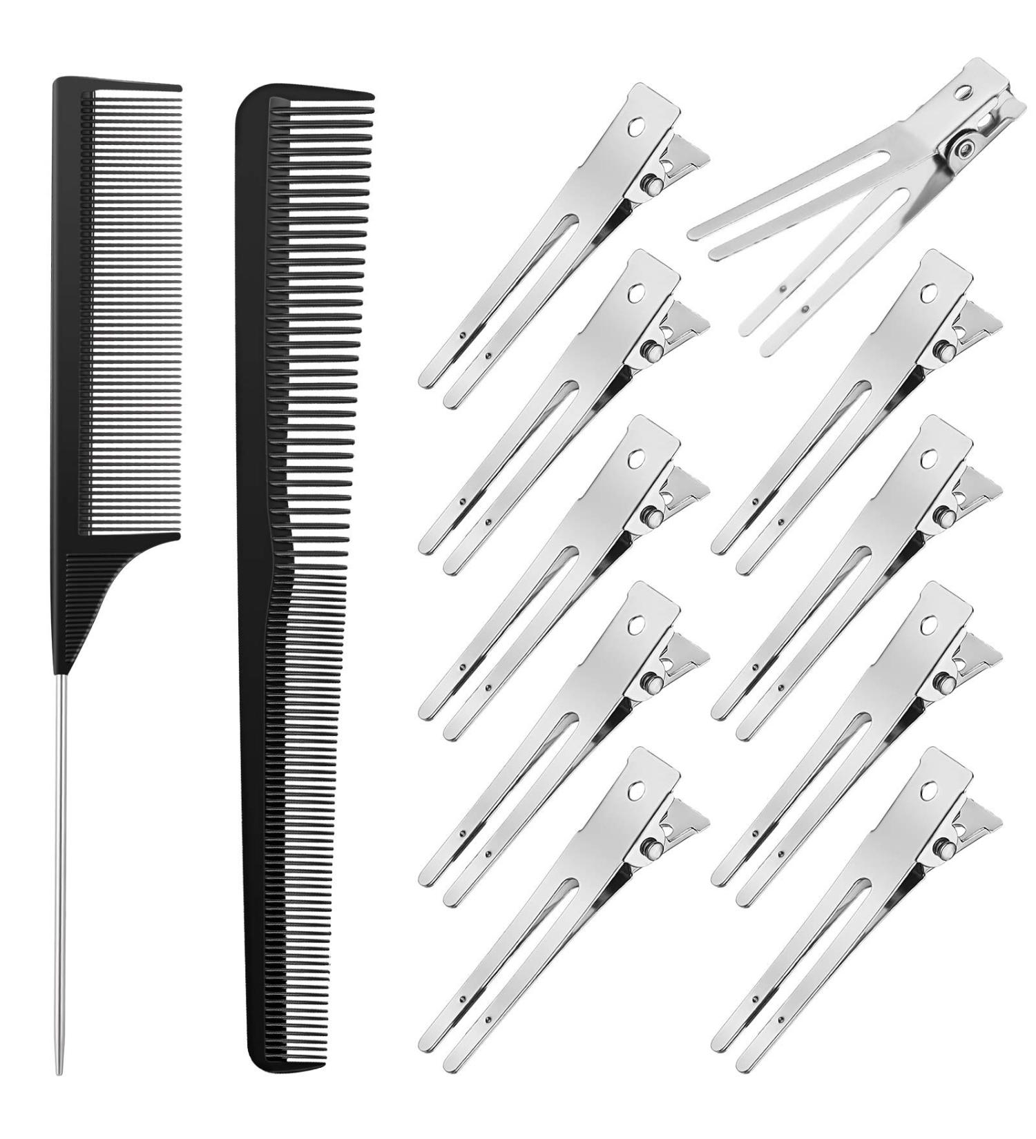 52-Piece Hair Comb Set with Rat Tail Comb, Taper Comb, and 50 Double Prong Clips - for Men and Women, Suitable for Wavy and Curly Hair - Black - Buy Online on GoSupps.com