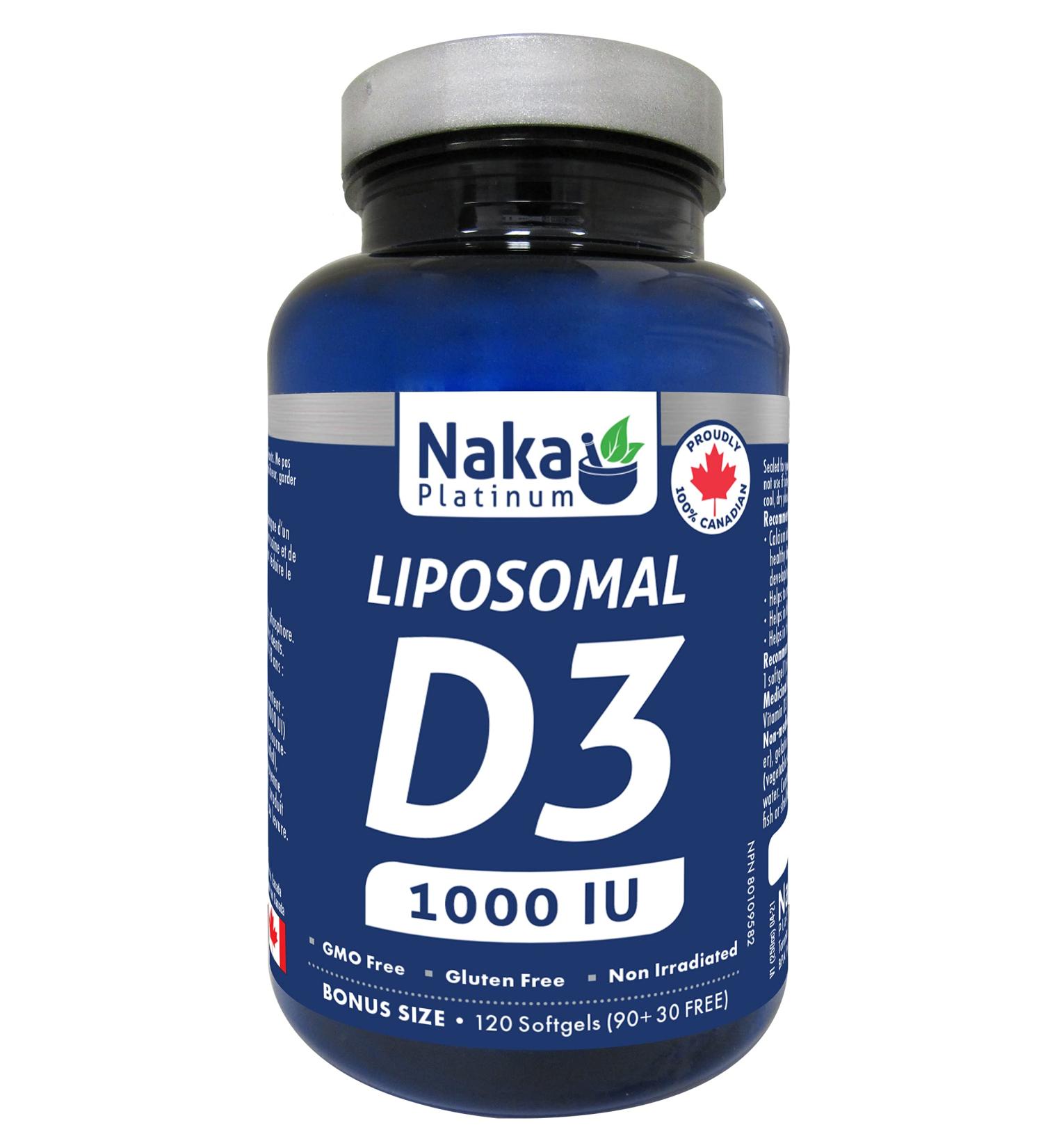 Naka Platinum Liposomal D3 1000IU Made in Canada (90+30 Softgels FREE) - Buy Online on GoSupps.com