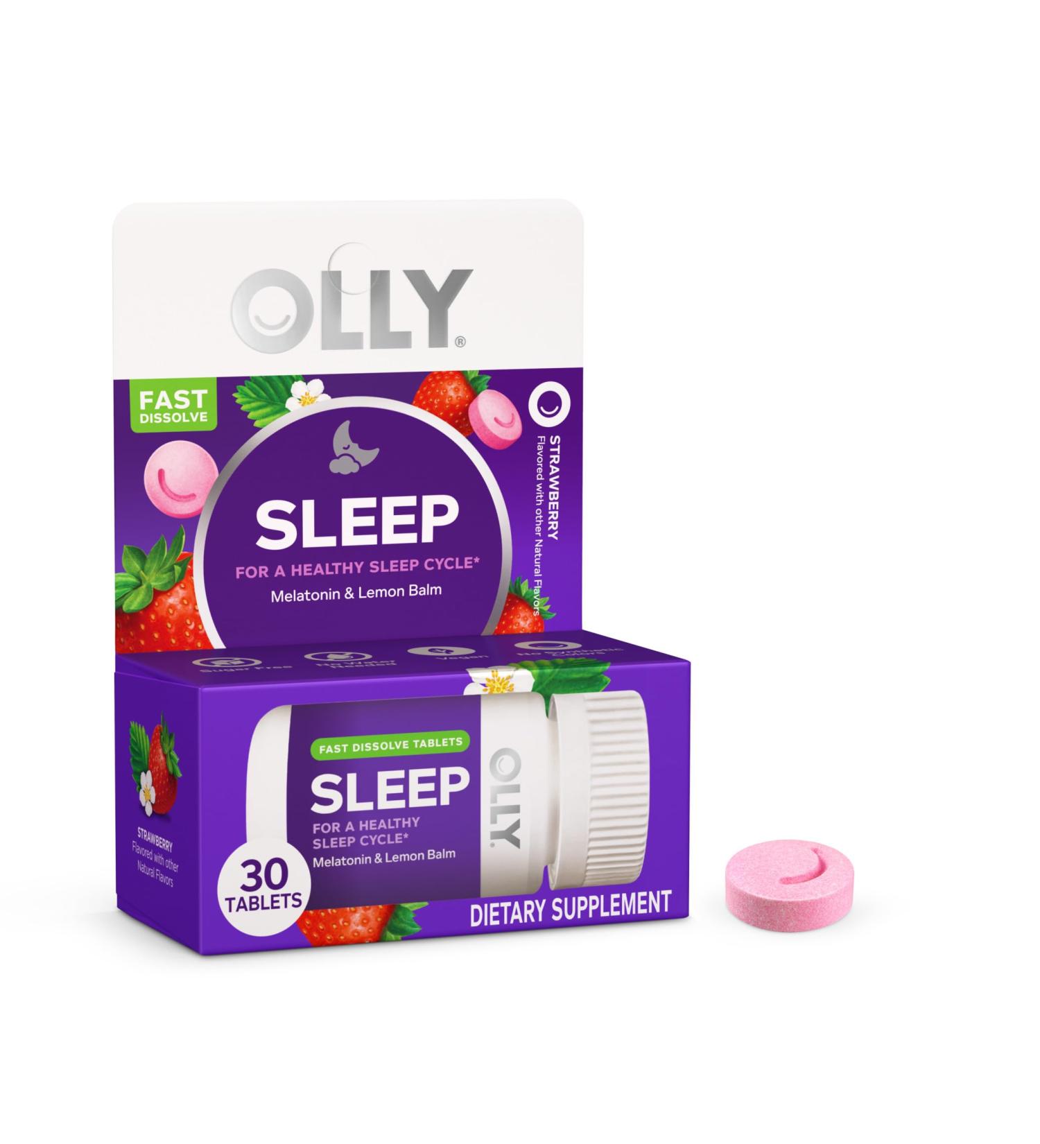 OLLY Sleep Fast Dissolves 3mg Melatonin Lemon Balm Strawberry Flavor 30 Day Supply - 30 Count 30 Count (Pack of 1) - Buy Online on GoSupps.com