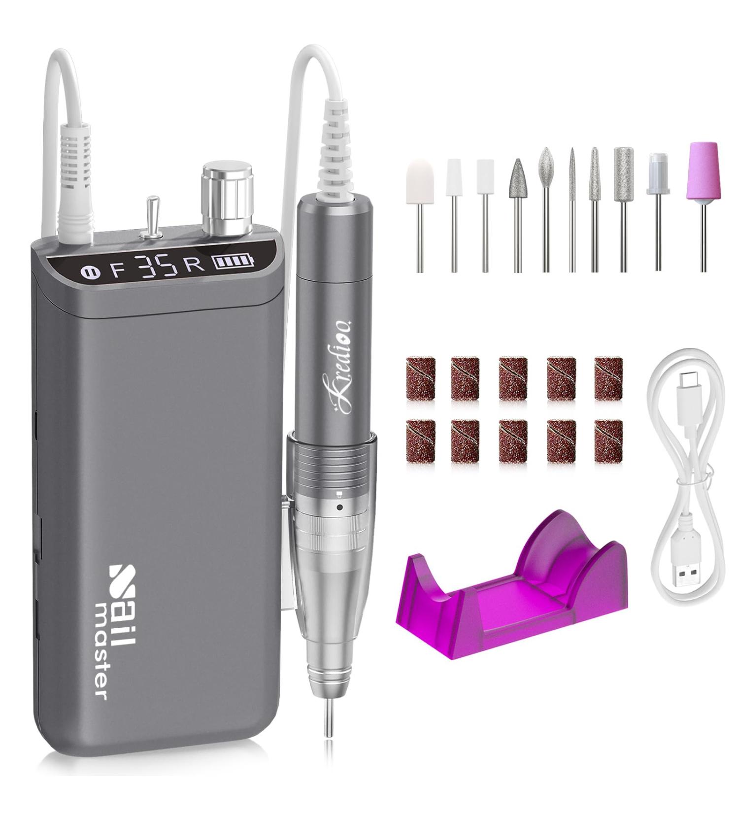 Kredioo 350000RPM Rechargeable Nail Drill for Acrylic Gel Nails - Salon Quality Electric File for Manicure Shaping - Grey - Buy Online on GoSupps.com