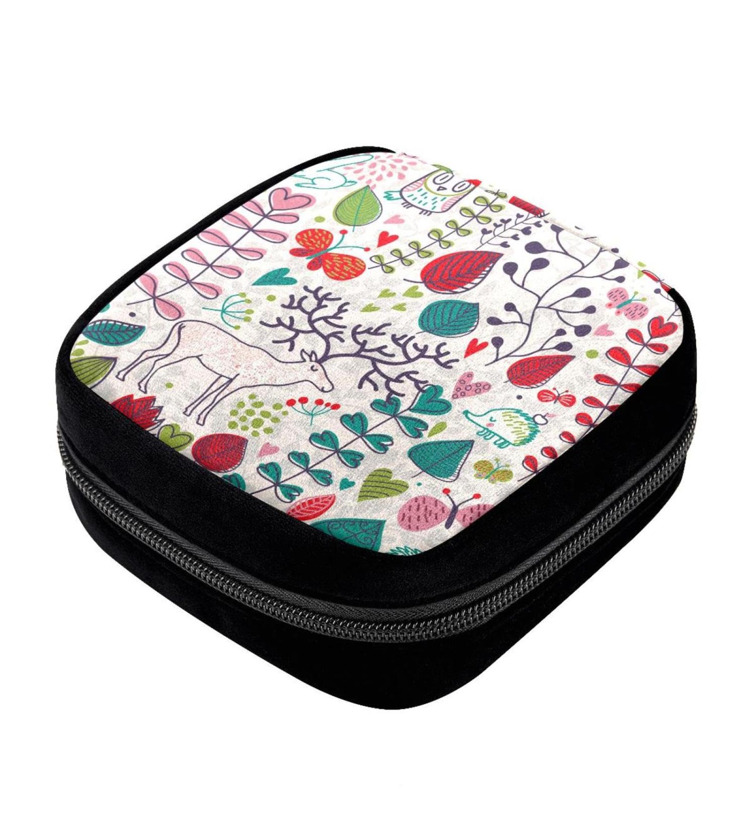GIAPB Period Bag Sanitary Napkin Holder & Makeup Pouch - Vintage Flowers Deer Color - Buy Online on GoSupps.com