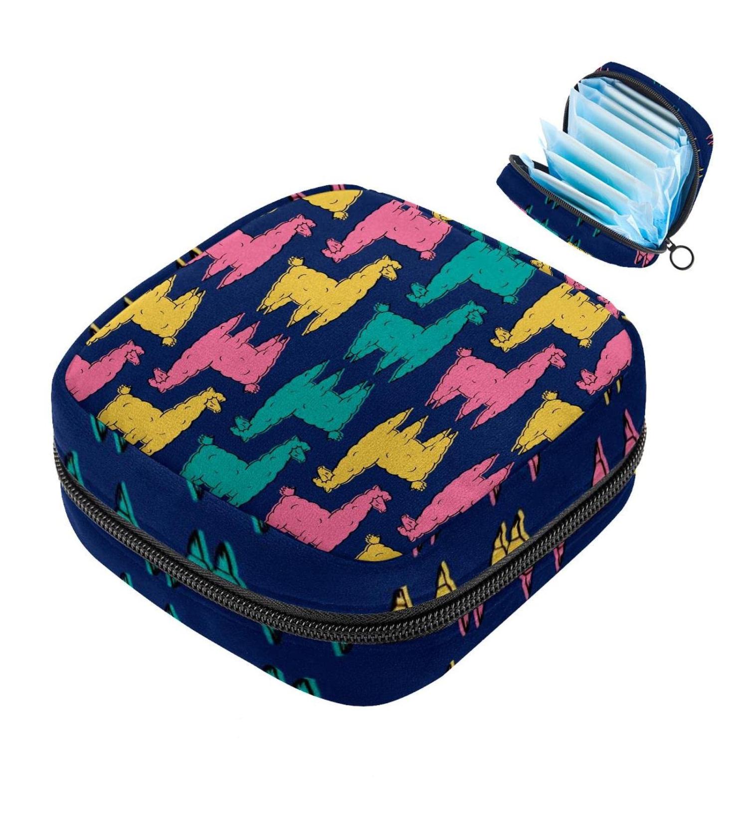 Shop Cute Alpaca Women's Napkin Storage Bag - Portable Menstrual Cup & Bandage Organizer in Pink Yellow Green - Buy Online on GoSupps.com