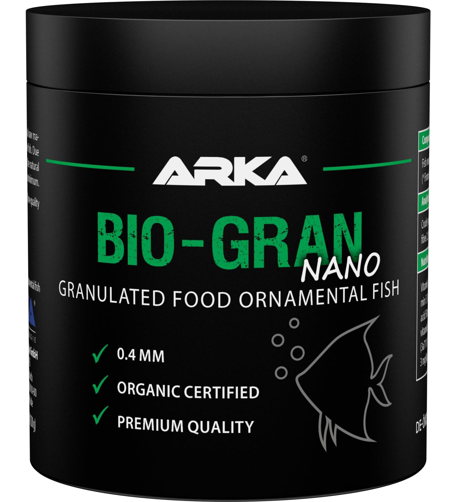 ARKA Bio-Gran Nano - 250 ML - Certified Organic Fish Food for Any Freshwater Aquarium Promotes Growth Colors and Vitality of Ornamental Fish. - Buy Online on GoSupps.com