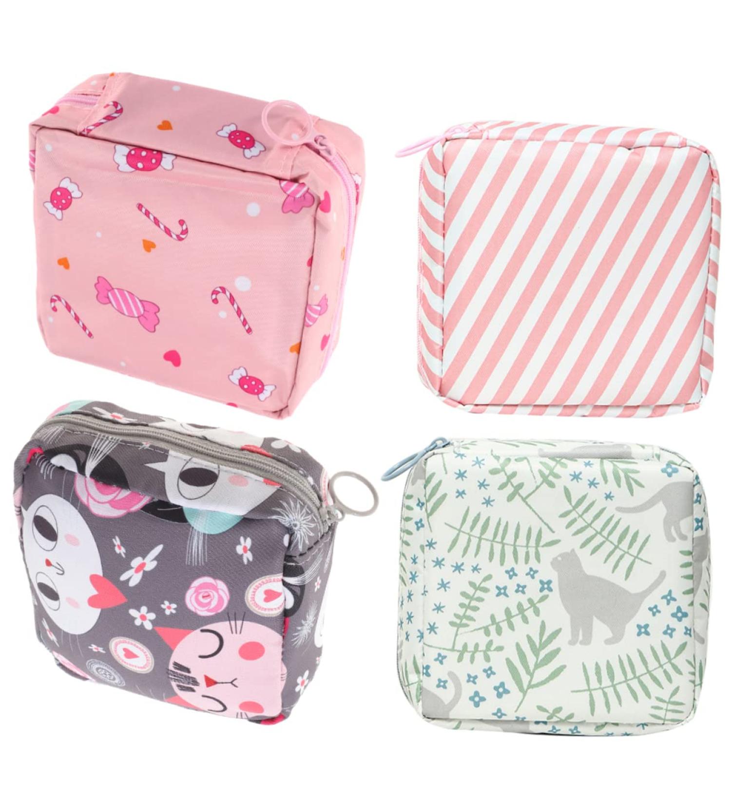 SECFOU 4pcs Sanitary Napkin Storage Bag Travel Kit - Women's Travel Organizer for Menstrual Pads - Decorative Period Pouch - Buy Online on GoSupps.com