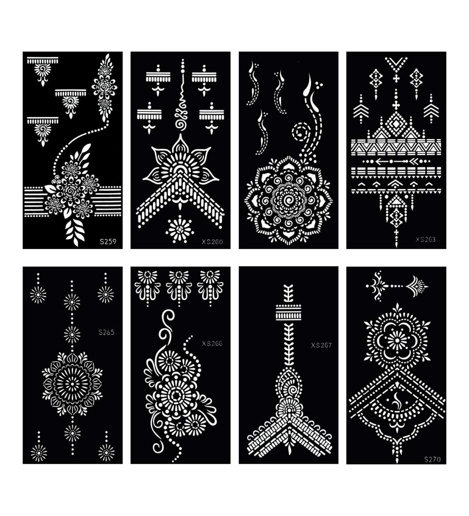 Glaryyears Temporary Tattoo Stencil - 8 Sheets Henna Template for Women, Hand Finger Wrist Body Art Paint - Buy Online on GoSupps.com