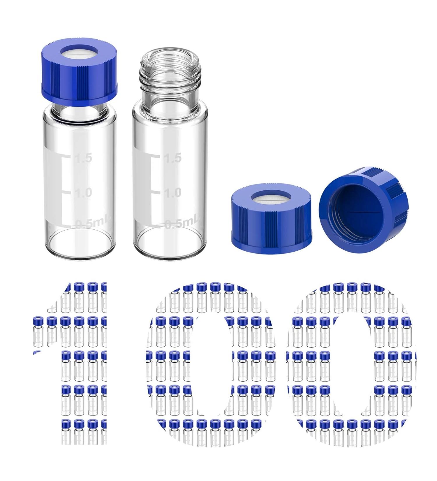 Membrane Solutions Autosampler Vials 2ml HPLC Vials 9-425 Lab Clear Vials with Write-on Spot and Graduations 9mm Blue ABS Screw Caps & Septa for GC Sample Vials 100 Pcs - Buy Online on GoSupps.com