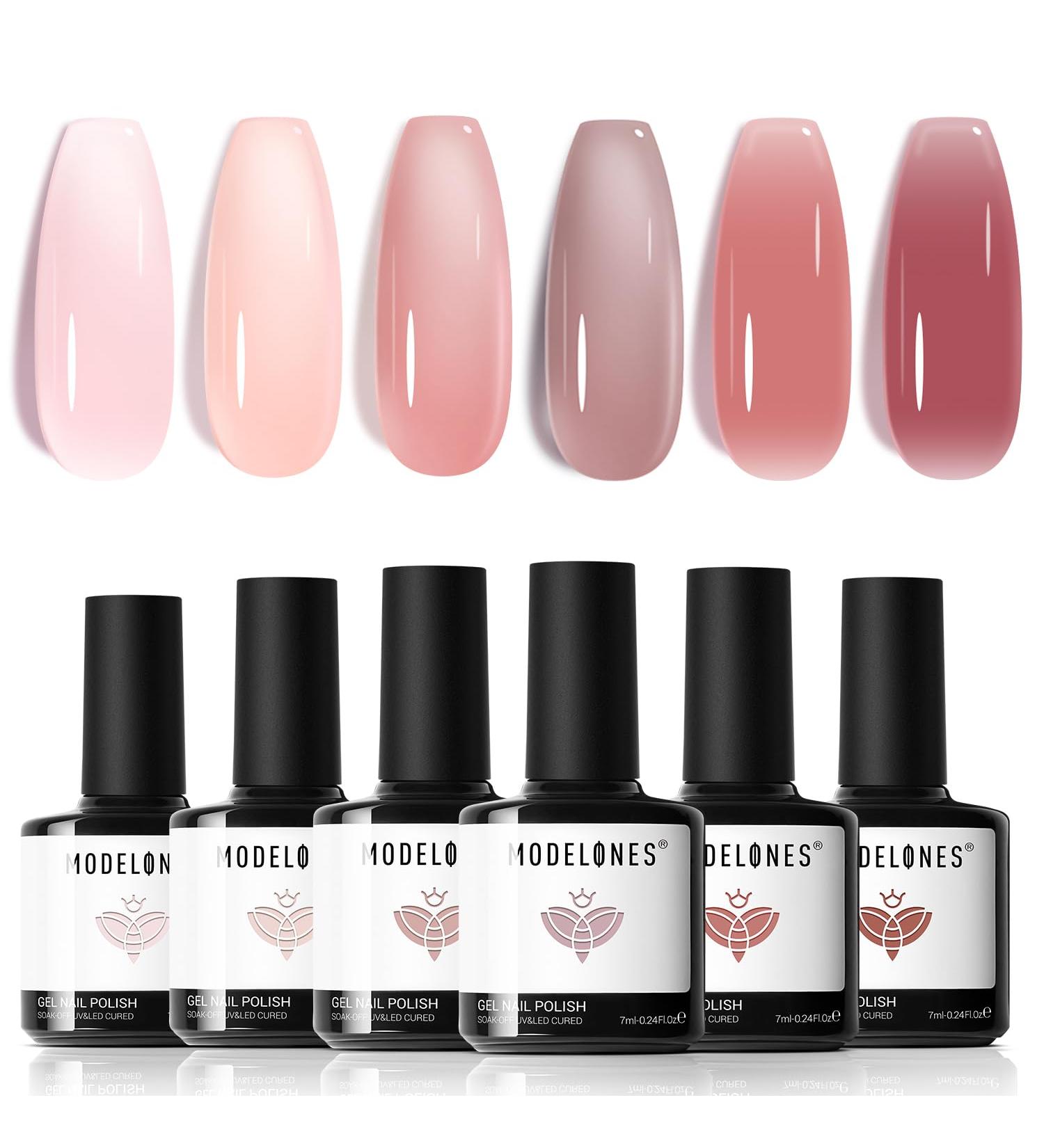Modelones Jelly Gel Nail Polish 6 Colors Nude Gel Polish Milky White Pink Red Gel Neutral Nail Art Design Translucent Gel Nail Kits Soak Off LED Nail Gel Manicure DIY Salon Jelly Pink Red - Buy Online on GoSupps.com