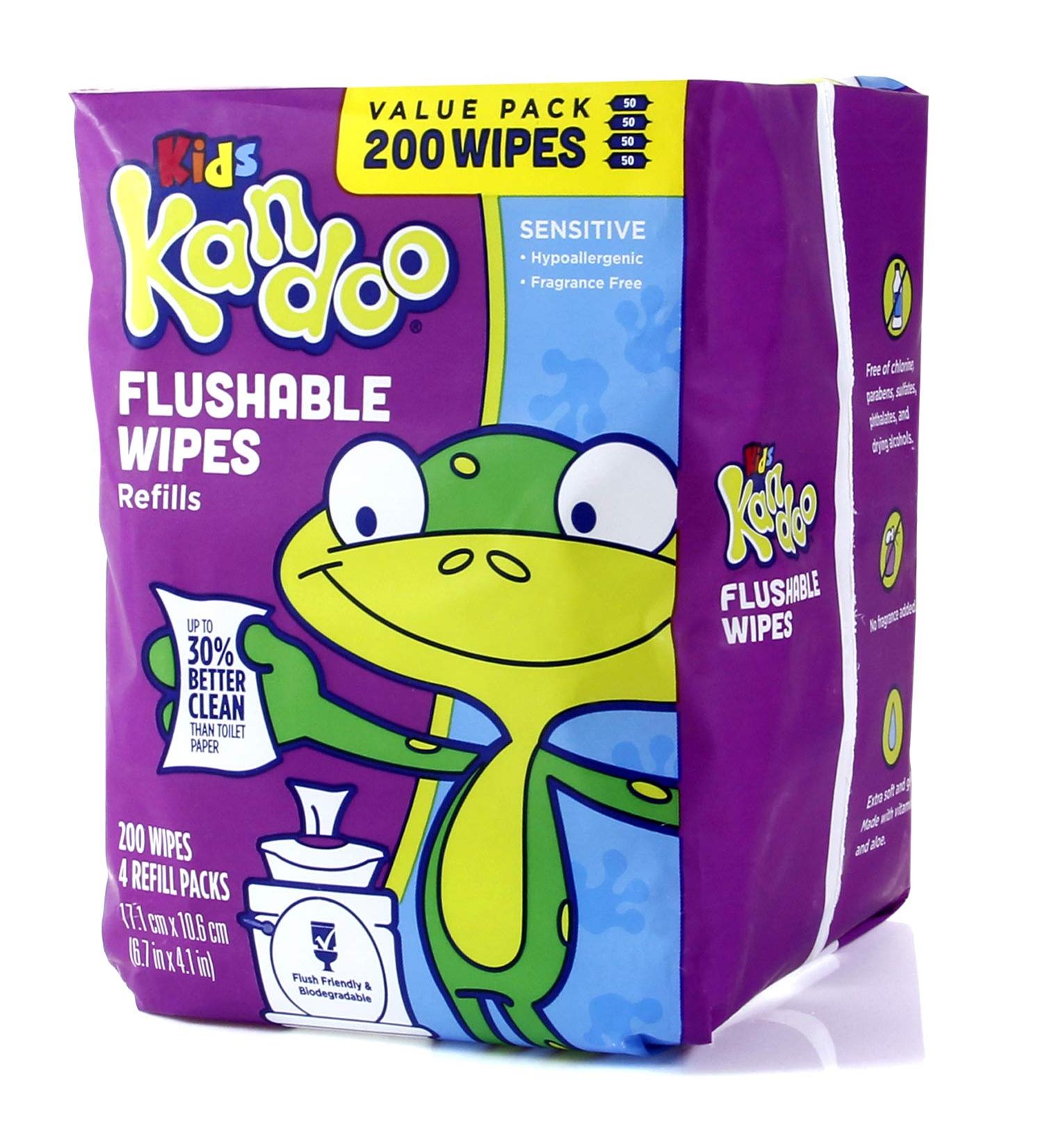 Flushable Wipes for Baby and Kids by Kandoo, Unscented for Sensitive Skin, Hypoallergenic Potty Training Wet Cleansing Cloths, 200 Count, Single Package 200 Count Magic Melon (Pack of 1)