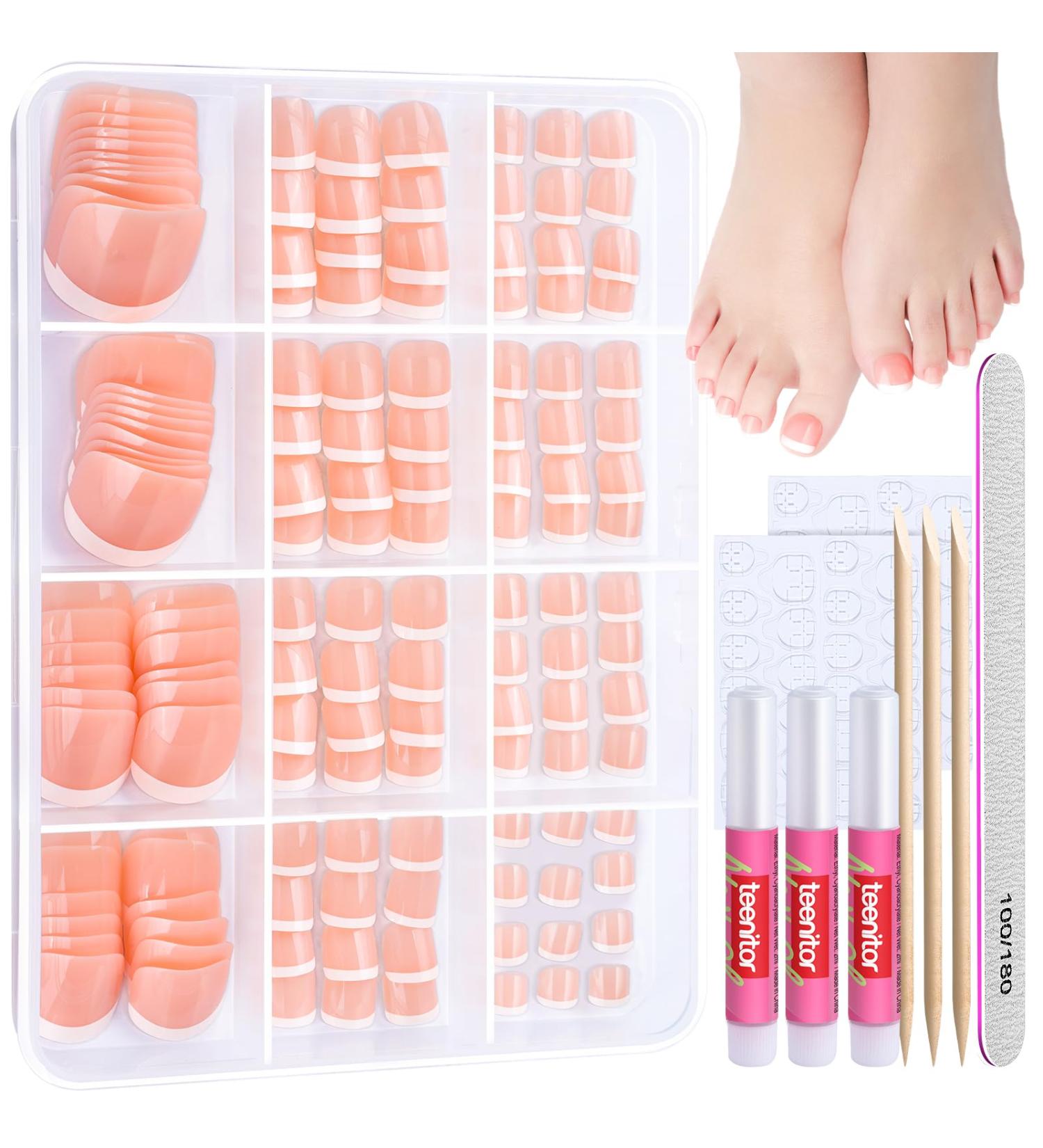 Teenitor 144pcs Press on Toenails - French Tip Fake Toenails for Women | Glue-On Nude Toe Nail Tips | Perfect for International Shipping - Buy Online on GoSupps.com