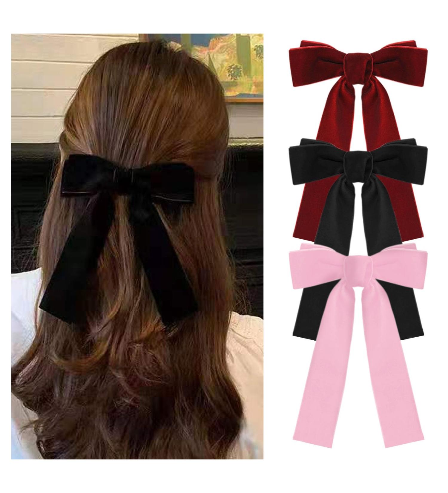 GWAWG 3PCS Bowknot Hair Clips - Elegant Black Loop Clips with Satin Bows for Women & Girls | Perfect French Hair Clipping - Buy Online on GoSupps.com