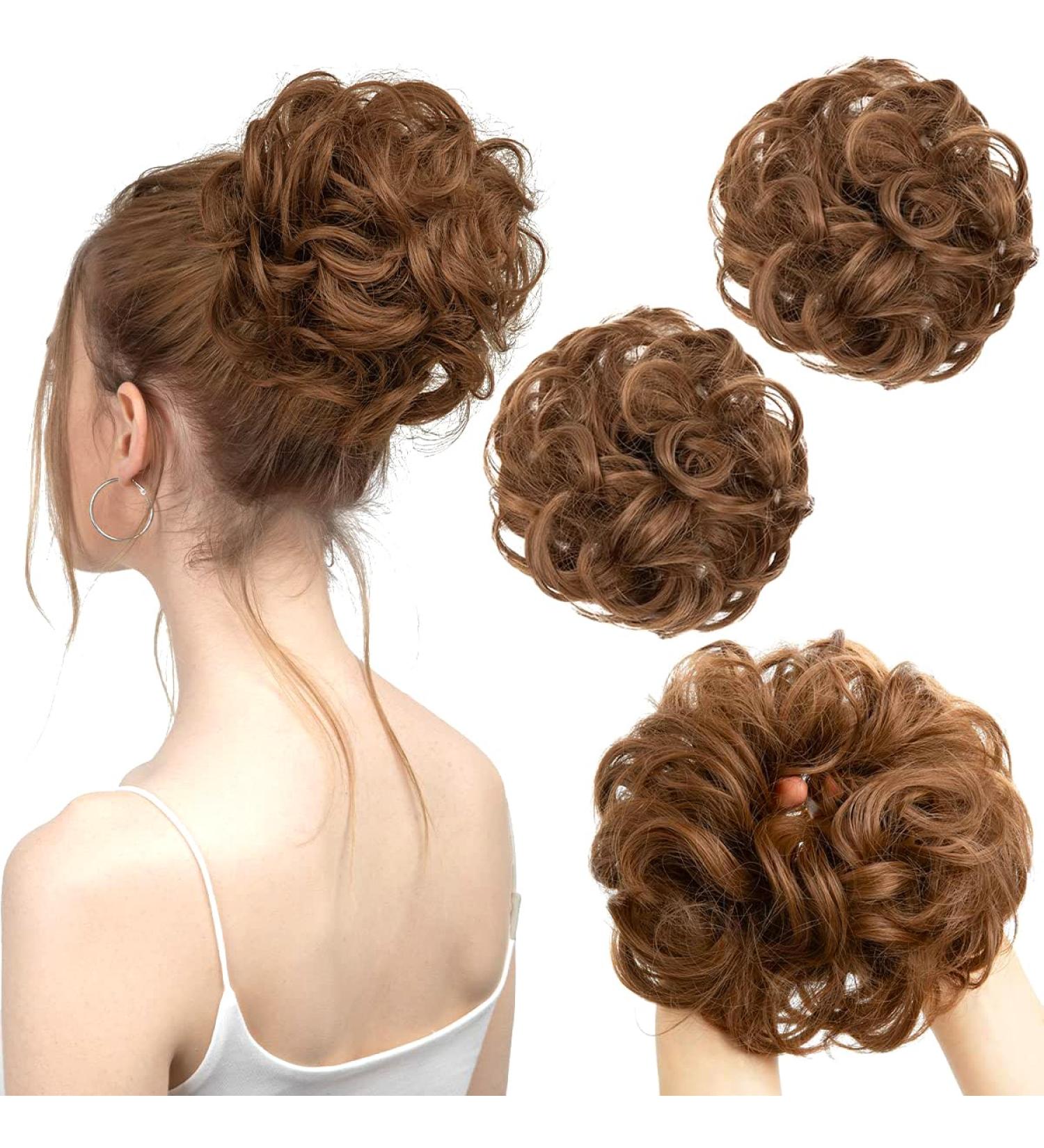 2PCS Light Auburn Messy Hair Bun Extensions - Curly Wavy Updo Scrunchies for Women - Synthetic Chignons - 30 - Buy Online on GoSupps.com