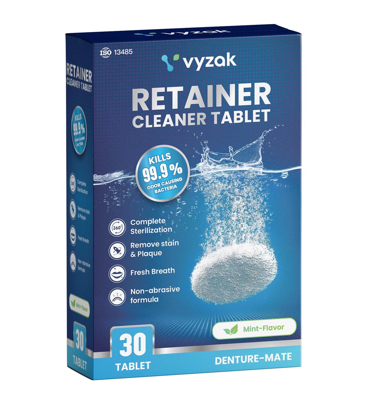 Retainer Cleaner Tablets (30 Pack) - Fast Acting Mint Flavor Odor & Plaque Removing Dental Cleaner for Retainers Mouth Guards & TMJ Devices - Buy Online on GoSupps.com