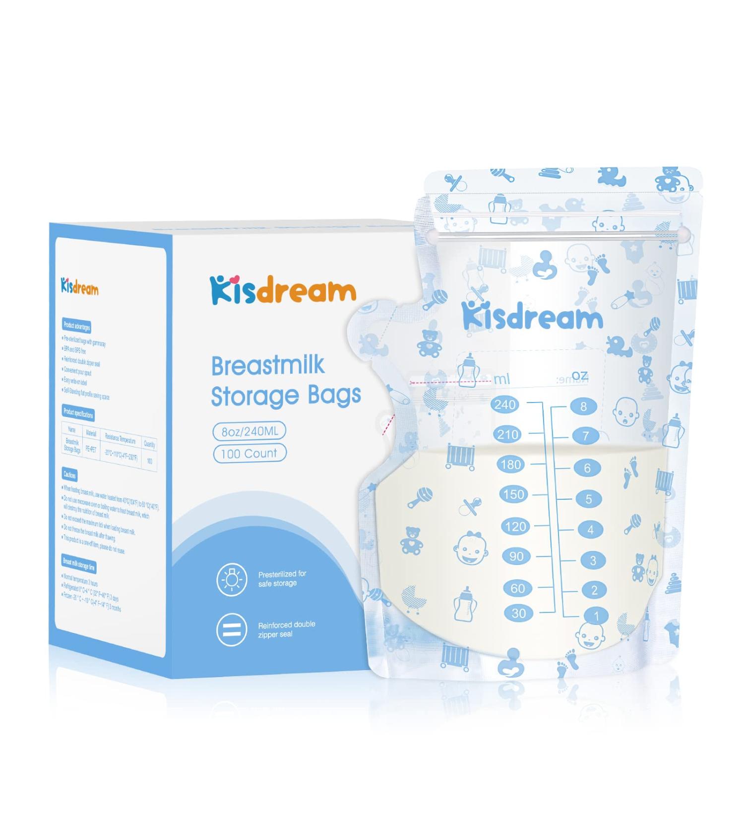 Breast Milk Storage Bags BPA Free Pre-sterilized Breastmilk Storag Organizer for Breastfeeding with Pour Spout Self-Standing Bag for Saving Space Large Capacity 8oz / 240 ml with 100 Count - Buy Online on GoSupps.com