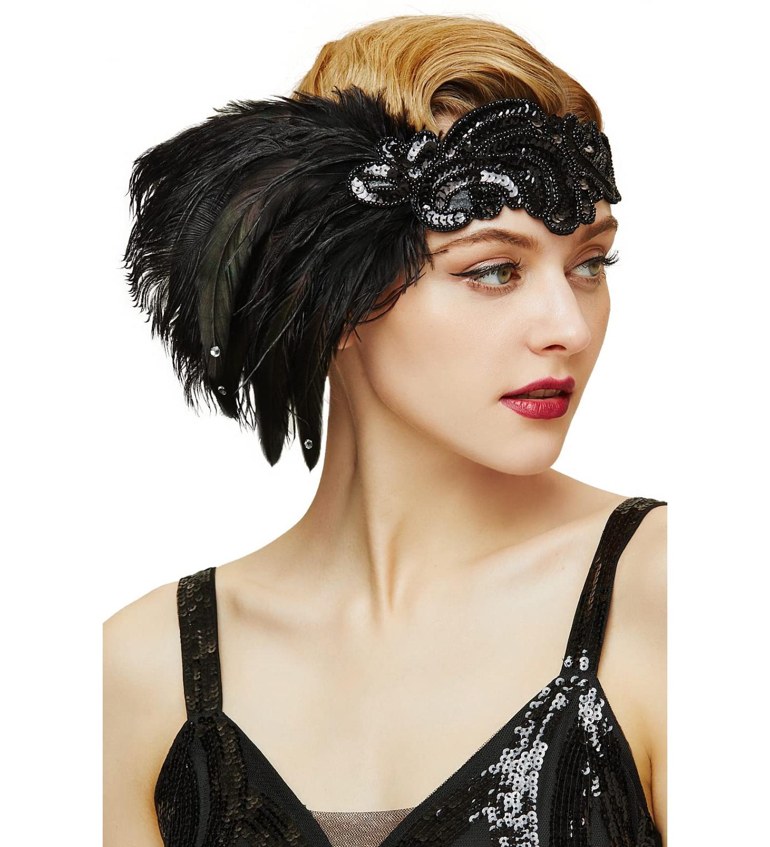 Coucoland 1920s Black Flapper Headband - Great Gatsby Women's Costume Accessory for Carnival - Buy Online on GoSupps.com