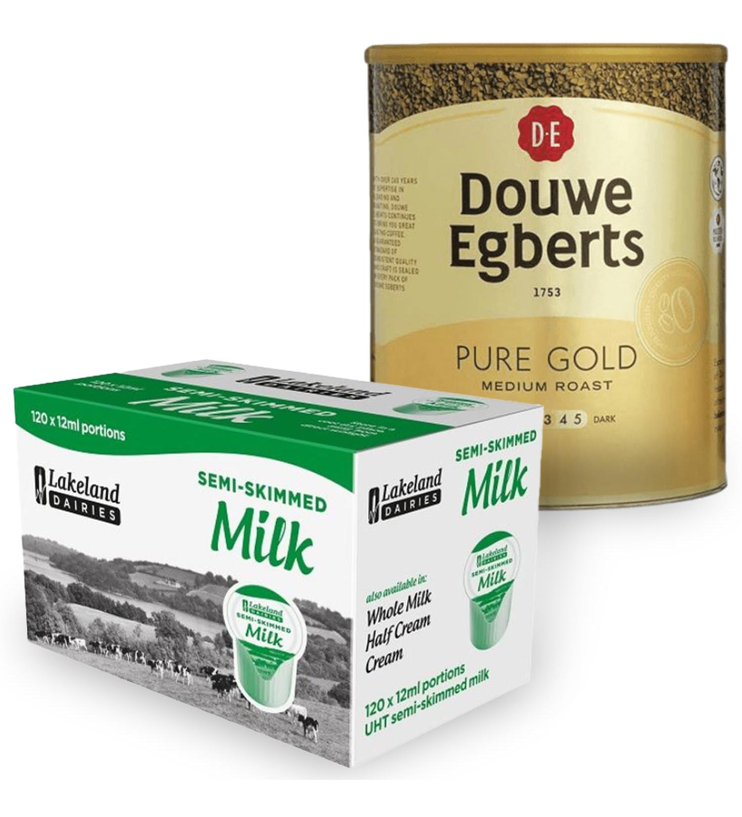 Douwe Egberts Pure Gold 1x750g & 120x12ml Lakeland Semi Skimmed Milk Pots Bundle - Buy Online on GoSupps.com