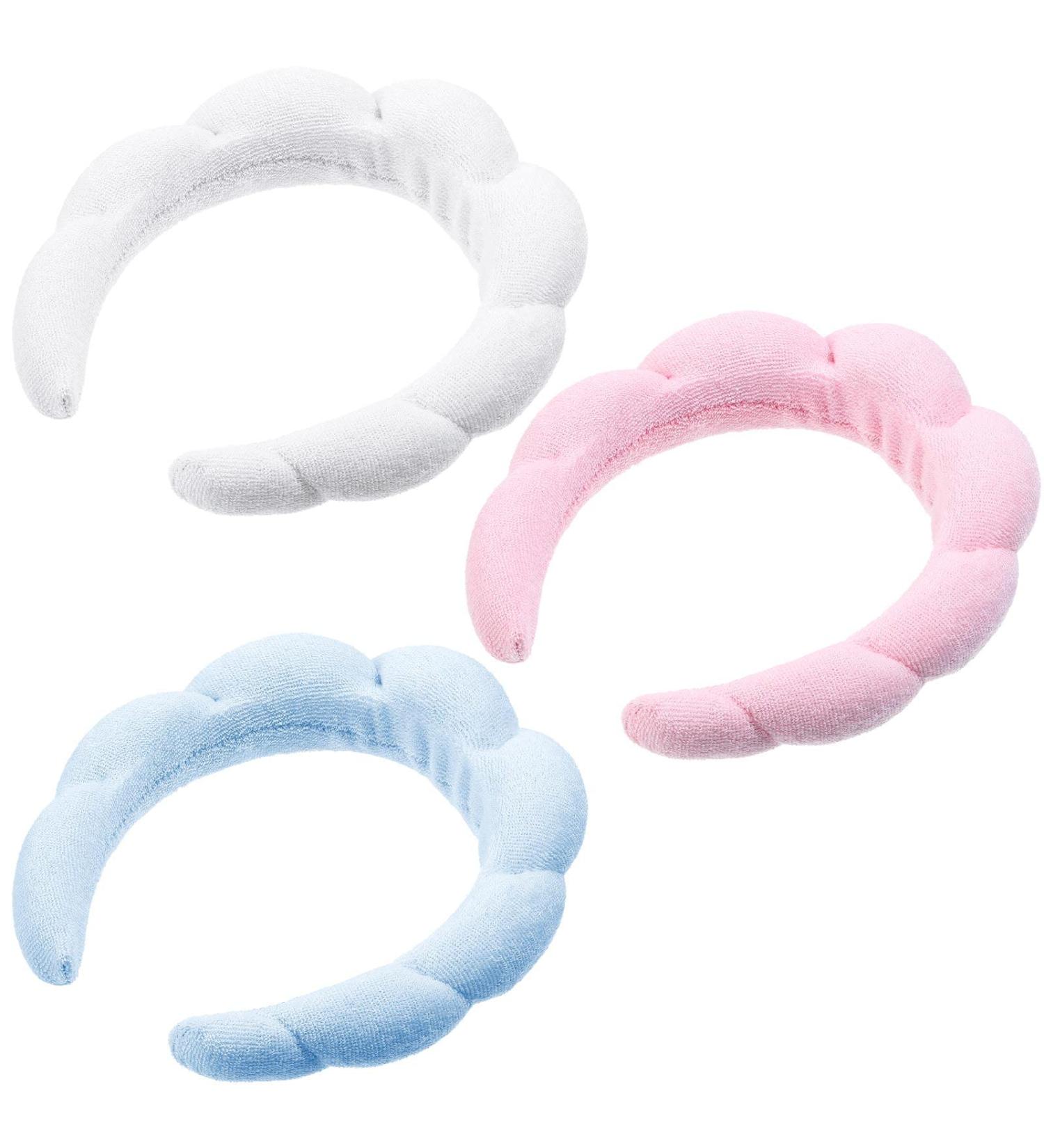 3 Pcs Makeup Headband Set - Puffy Spa Headbands for Women - Skincare & Makeup Accessories - Pink, White, Blue - Buy Online on GoSupps.com