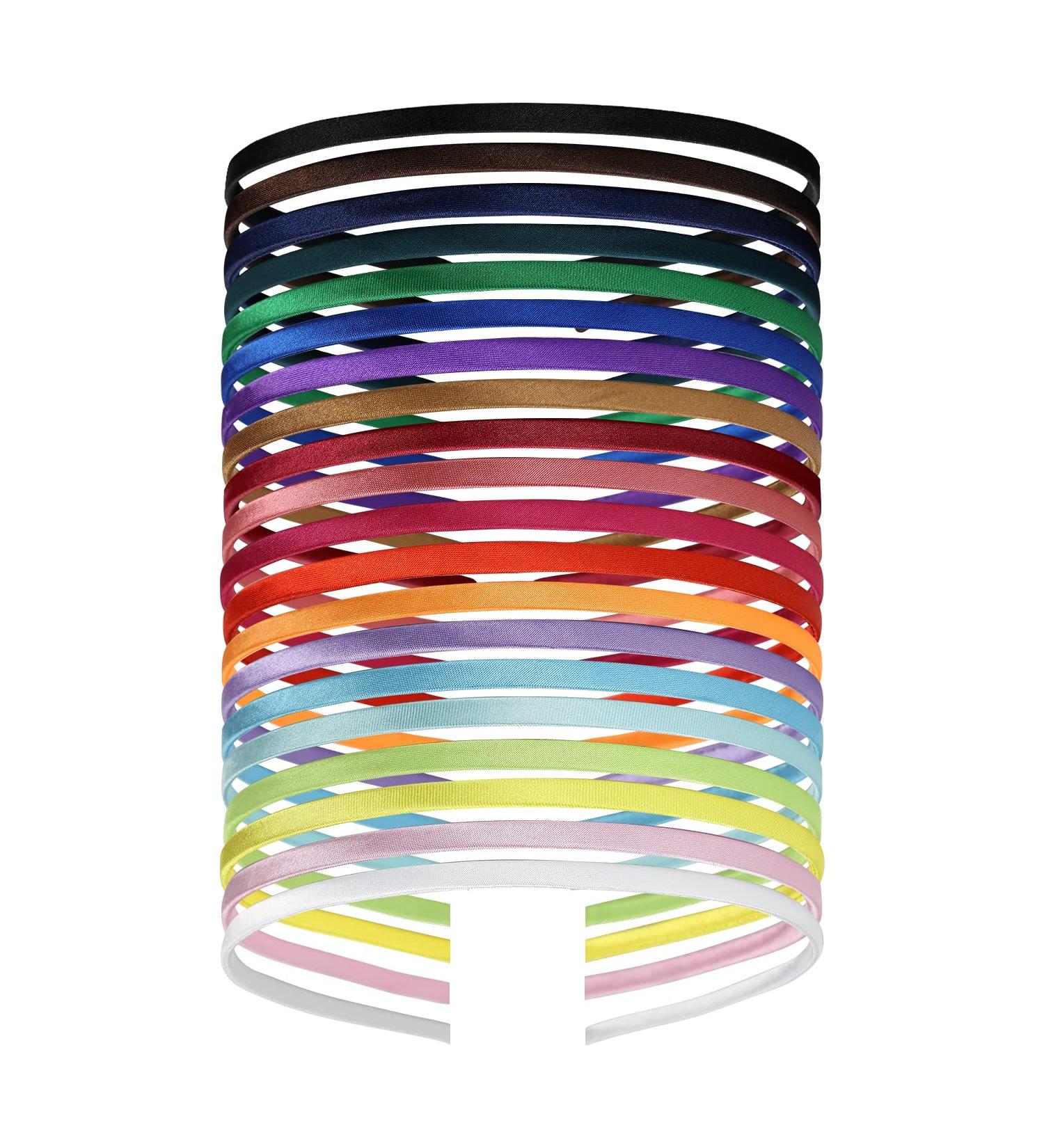 20 Pieces Colorful Fabric Overlay Slim Metal Headbands - Elastic Hair Ropes & DIY Tiara Accessories for Women - Buy Online on GoSupps.com