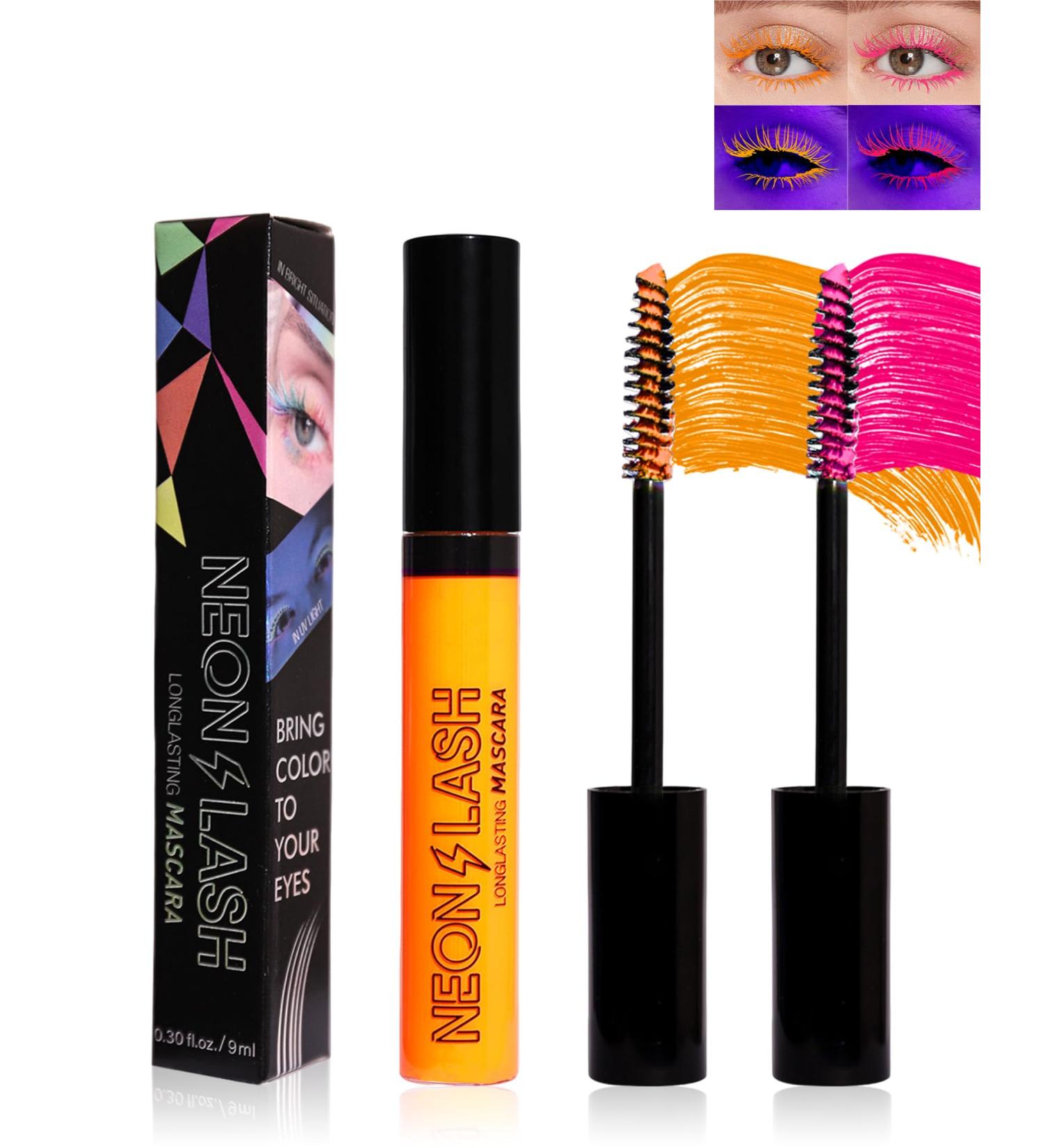 UV Glow Colored Mascara Volume and Length-2Pcs Orange Pink Colorful Neon Mascara for Eyelashes Waterproof Smudge-proof Long Lasting Non Clumping Curling Mascara for Halloween Christmas Parties-03+04 03+04# - Buy Online on GoSupps.com