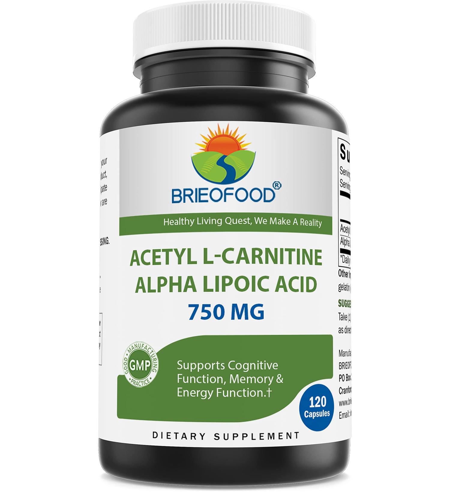 Brieofood Acetyl L-Carnitine Alpha Lipoic Acid (ALA ALC) 750mg - 120 Capsules - Buy Online on GoSupps.com