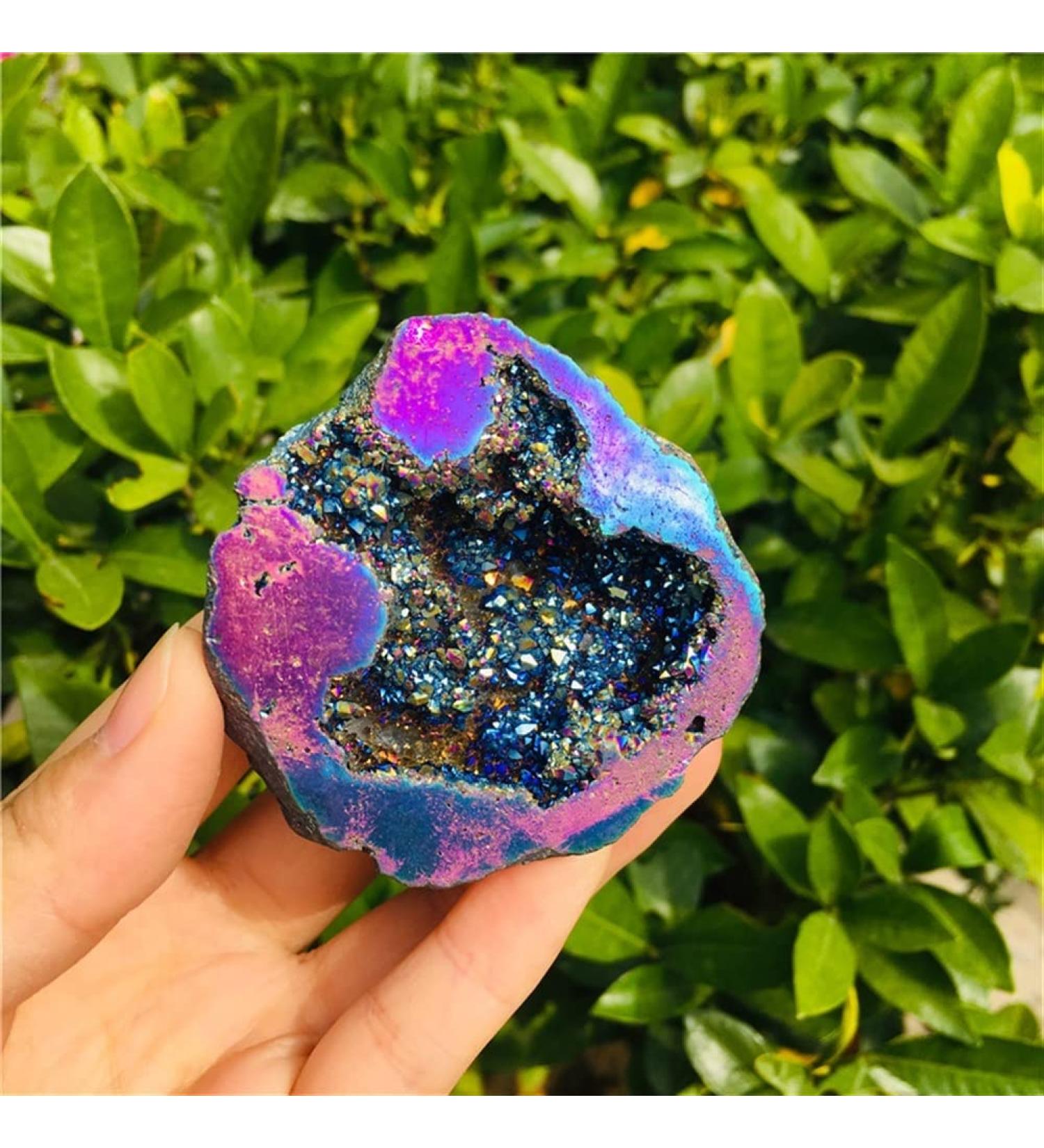 Specimen Natural Agate Geode Slice Quartz Electroplated Cluster Crystal Points - Buy Online on GoSupps.com
