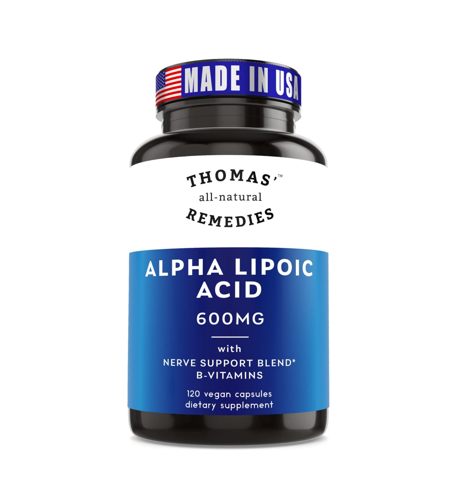 Thomas' all-natural Remedies Alpha Lipoic Acid 600mg 120 Capsules with B-Vitamins Vegan No fillers 120 Count (Pack of 1) - Buy Online on GoSupps.com