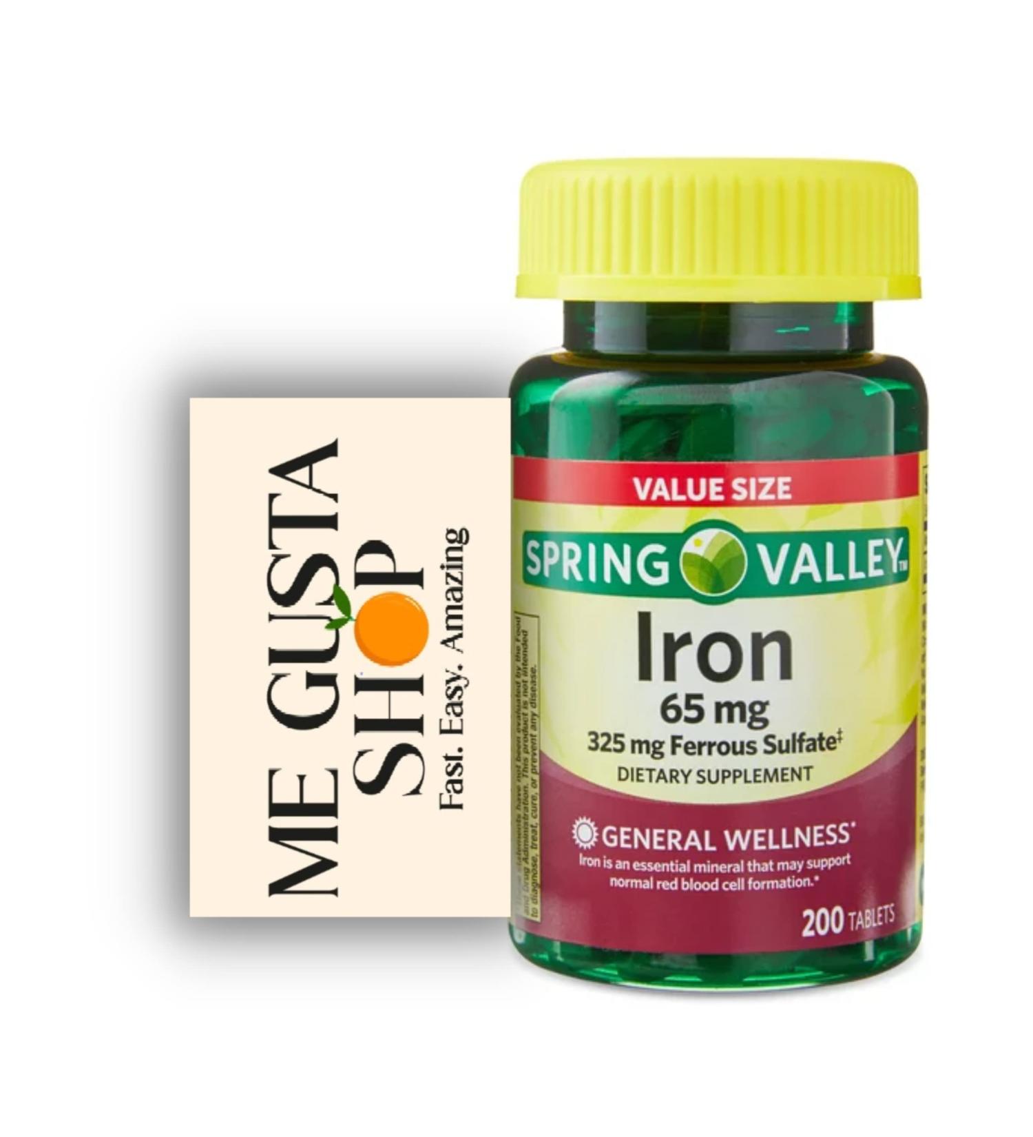 Spring Valley Iron Tablets 65 mg - 200 Count Value Size Pack 01 + Me Gustas Sticker - Buy Online on GoSupps.com