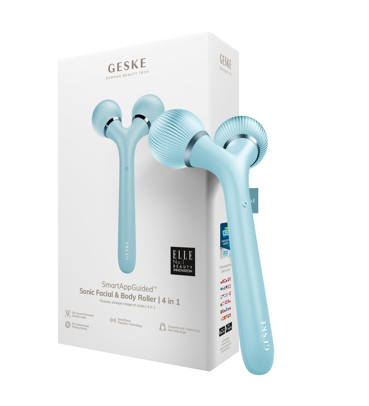 Geske SmartAppGuided Sonic Facial & Body Roller - 4 in 1 Dermaroller Device for Professional Face and Body Care | Turquoise - Buy Online on GoSupps.com