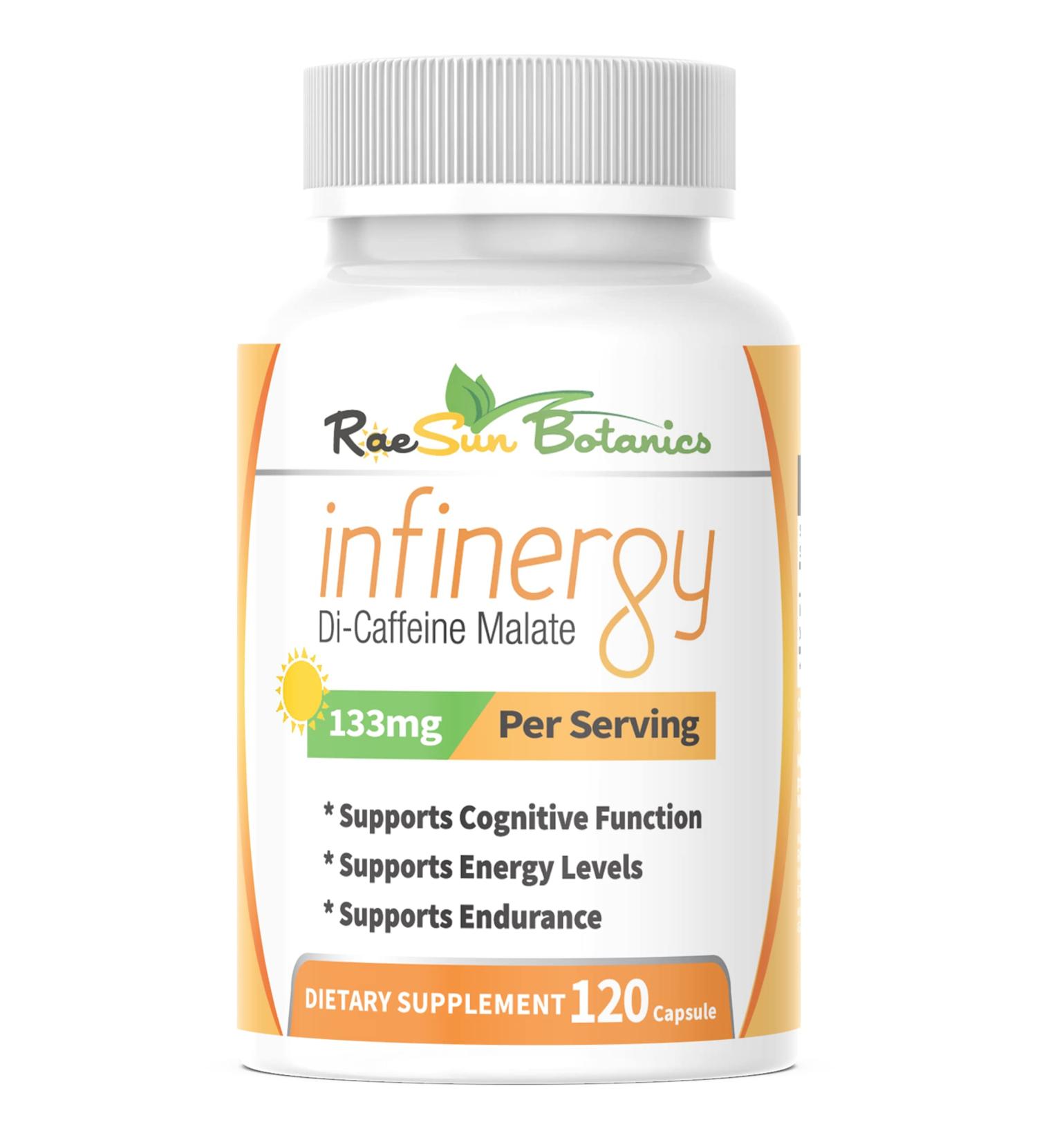 RaeSun Botanics Infinergy Di-Caffeine Malate 133mg Capsules 120ct for Energy Caffeine Pills Sustained Release Long Lasting Focus & Concentration No Crash Nootropic Brain Booster - Buy Online on GoSupps.com