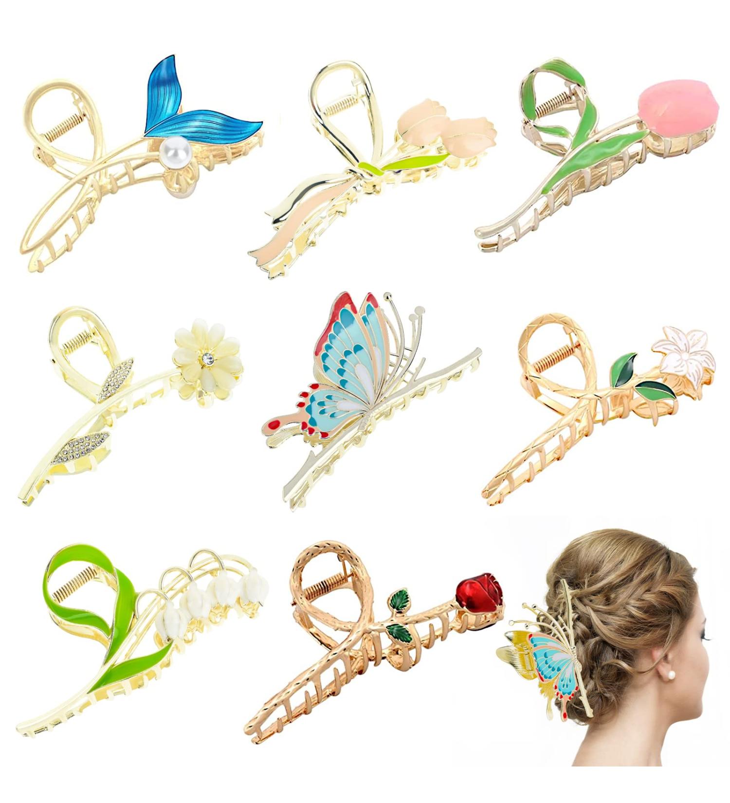 8 Pcs Metal Flower Hair Claw Clips - Gold Tulip Hair Clip Set for Women with Strong Hold - Fashion Hair Accessories for Thin Thick Long Curly Hair - Buy Online on GoSupps.com