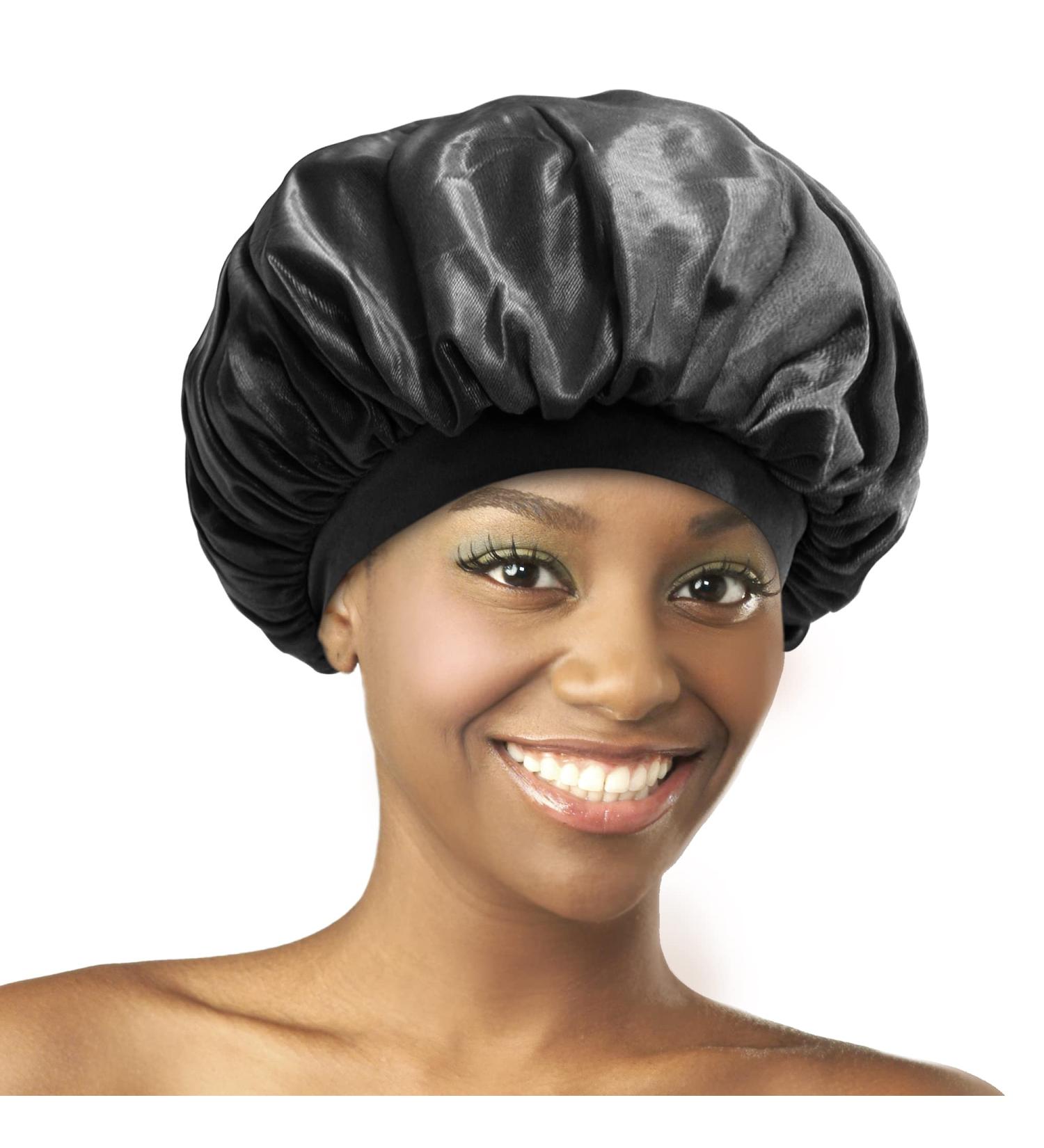 Oil Treated Black Sleep Bonnet - Women's Elastic Band Cap - Buy Online on GoSupps.com