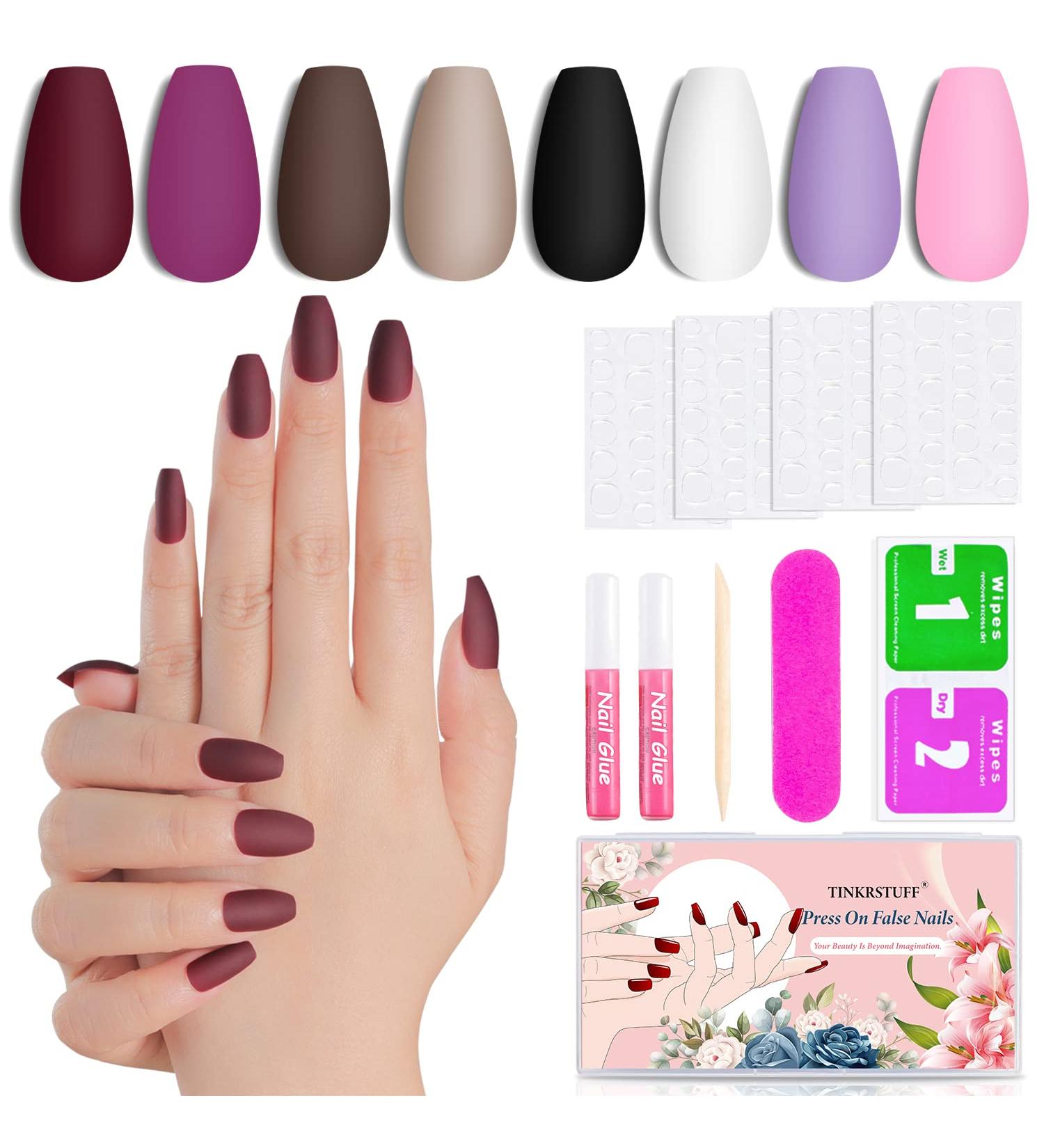 192PCS Matte Short Coffin Press On Nails Set with Glue and Accessories - Pack 1 - Buy Online on GoSupps.com