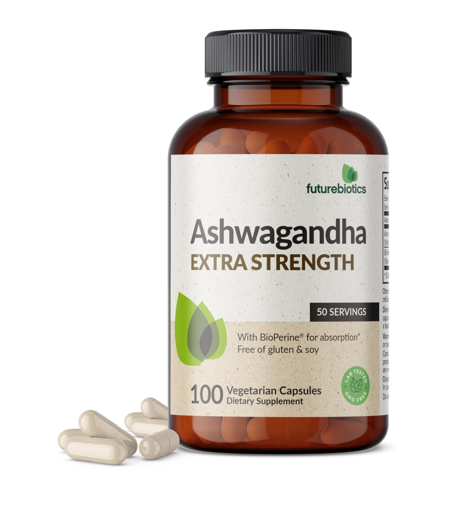 Futurebiotics Ashwagandha Extra Strength Stress & Mood Support with BioPerine - Non GMO Formula 100 Vegetarian Capsules 100 Count (Pack of 1) - Buy Online on GoSupps.com