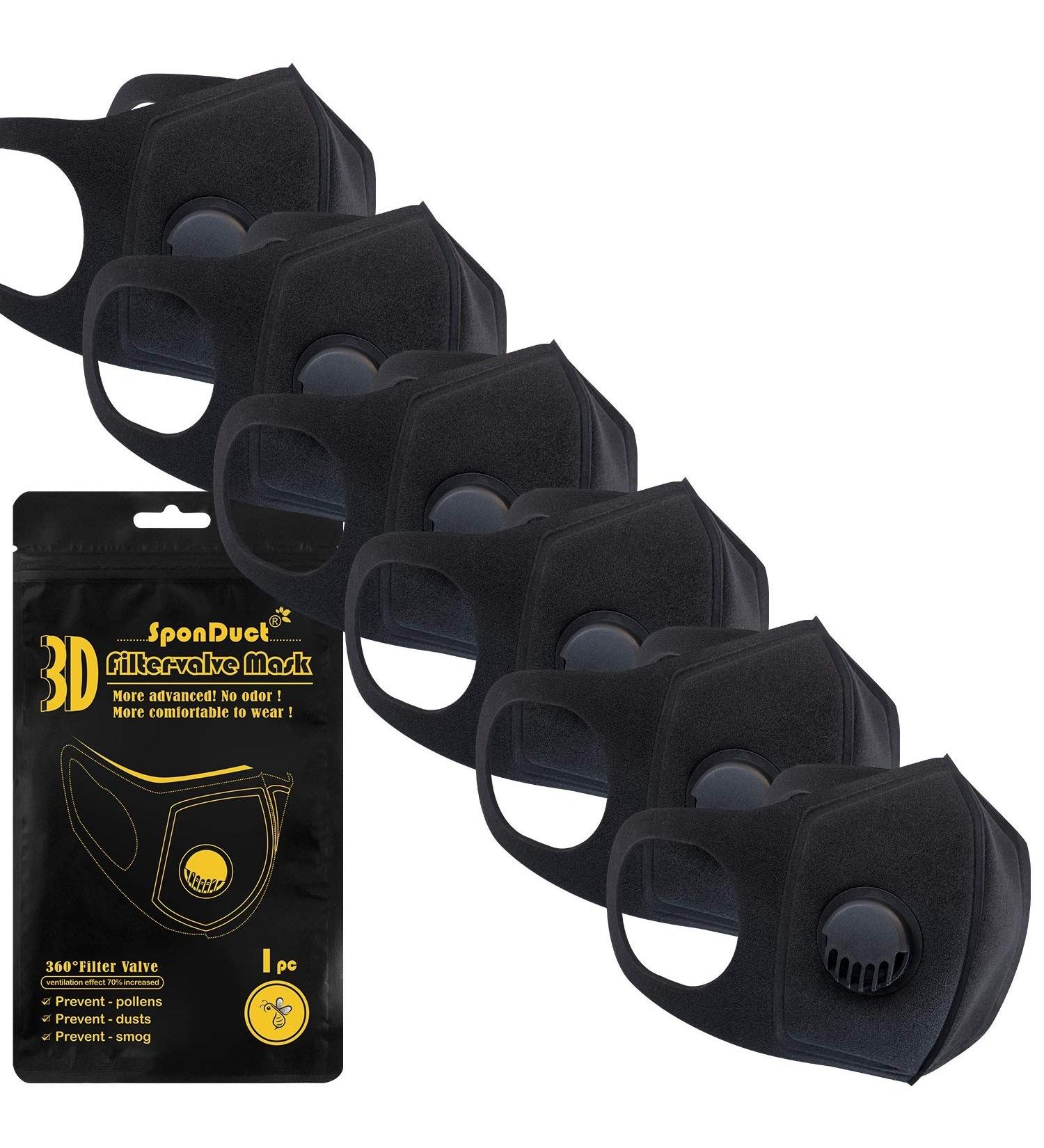 H HARLEY STREET CARE SponDuct Black Elastic Foam Sponge Face Mask Pack of 6 masks Washable & Reusable Breathable Mouth & Nose Cover with Exhalation Valve - Buy Online on GoSupps.com