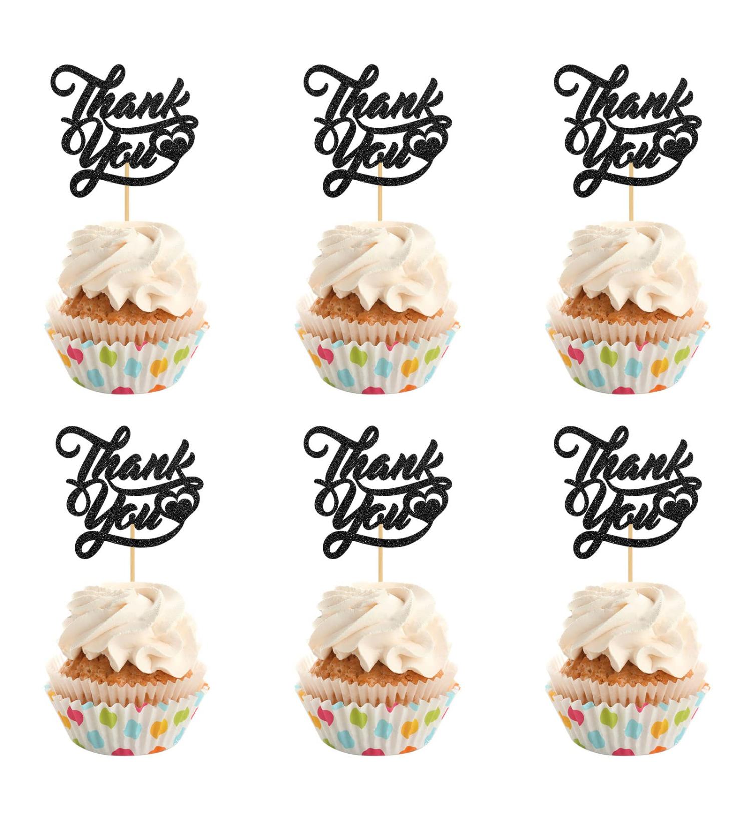 INNORU Thank You Cupcake Toppers Wedding Bridal Shower Cake Toppers Engagement Baby Shower Thanksgiving Day Party Decorations Supplies Pack of 24 Black Glitter - Buy Online on GoSupps.com
