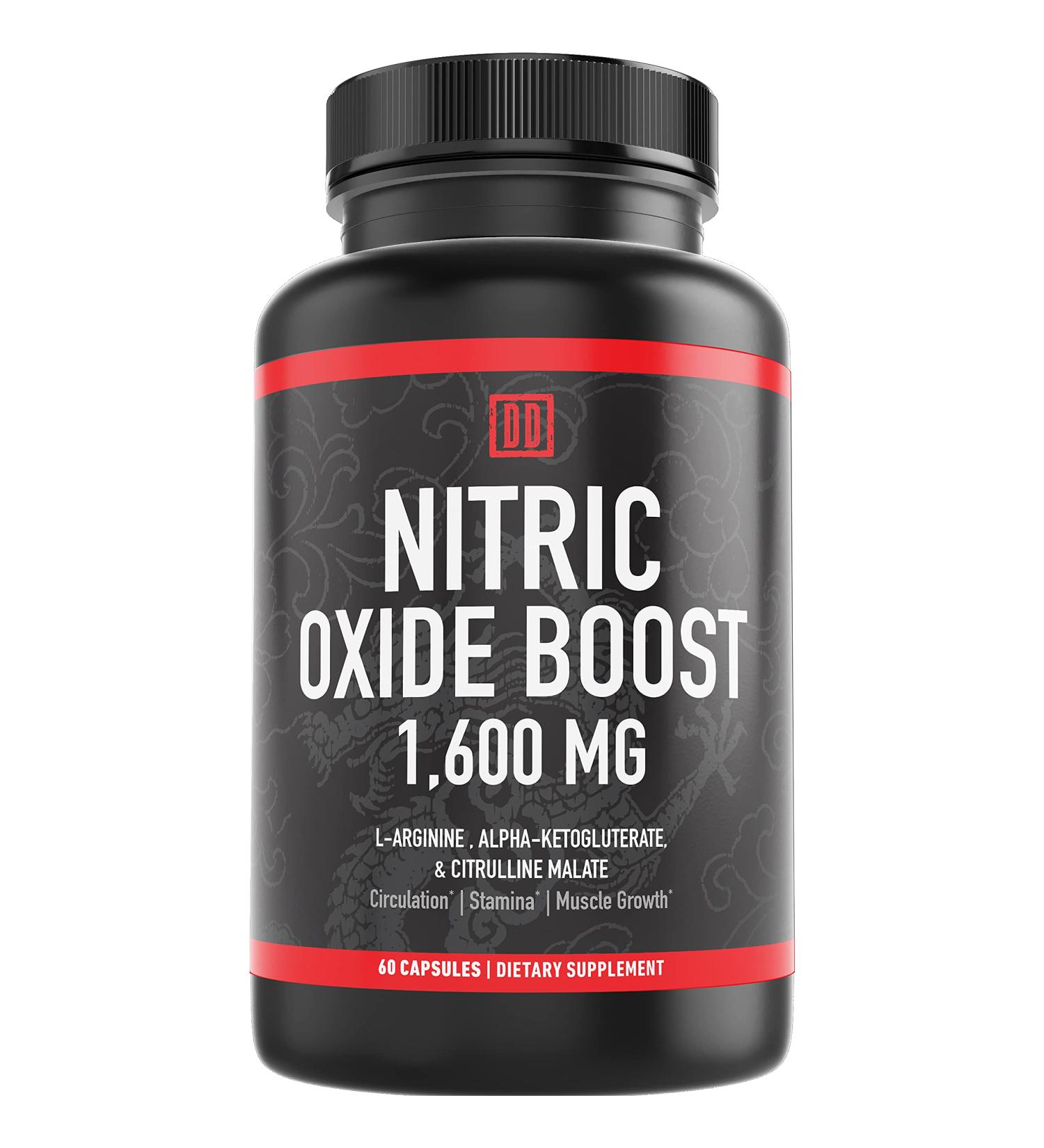 Double Dragon Organics Nitric Oxide Booster Supplement - 1600mg Extra Strength L-Arginine, Citrulline Malate & Alpha-Ketoglutarate for Muscle Growth, Vascularity & Energy - 60 Count - Buy Online on GoSupps.com