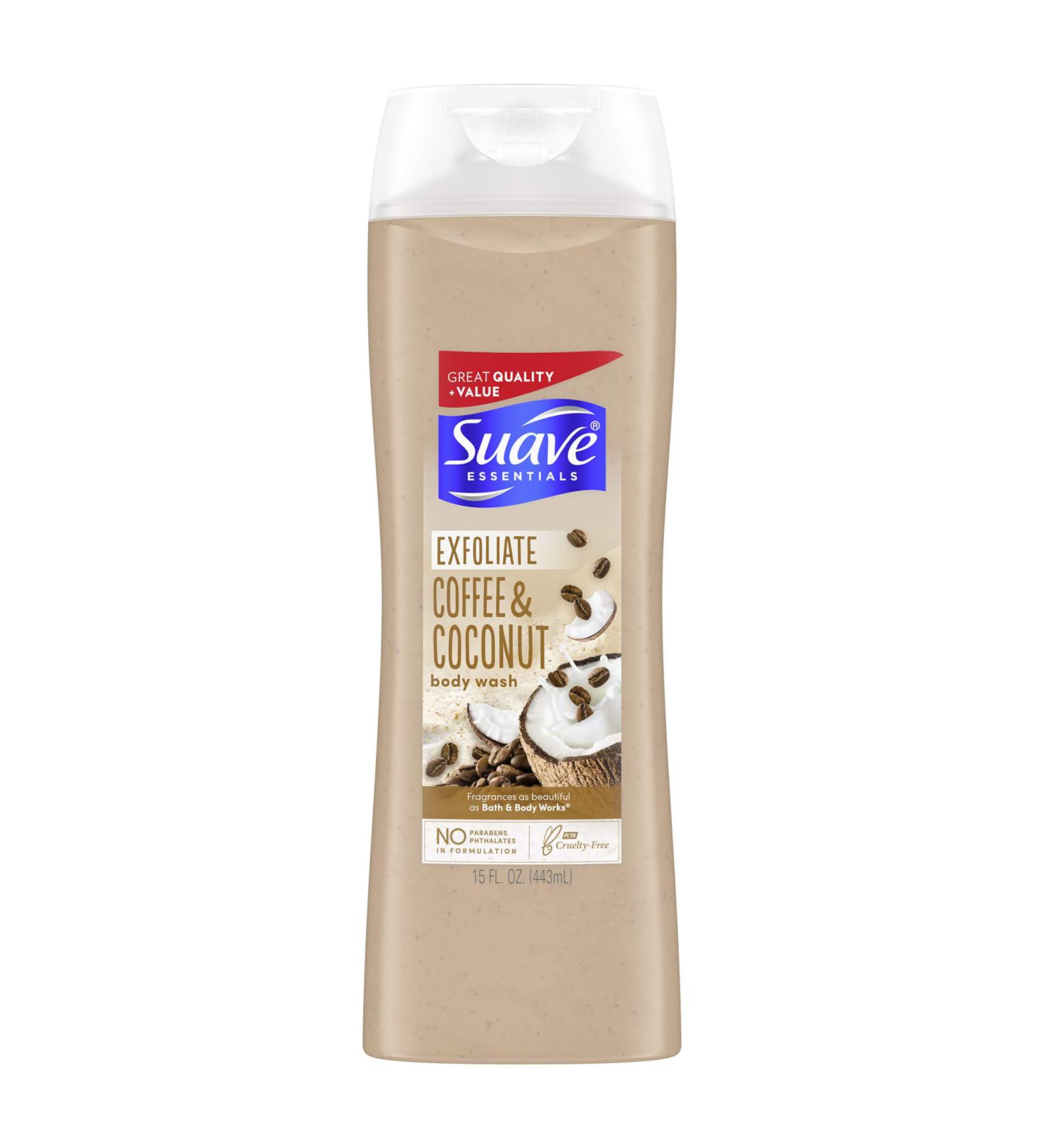 Suave Essentials Body Wash for Women - Coffee & Coconut - Gentle Exfoliation, Paraben-Free & Cruelty-Free - 15 oz - Buy Online on GoSupps.com