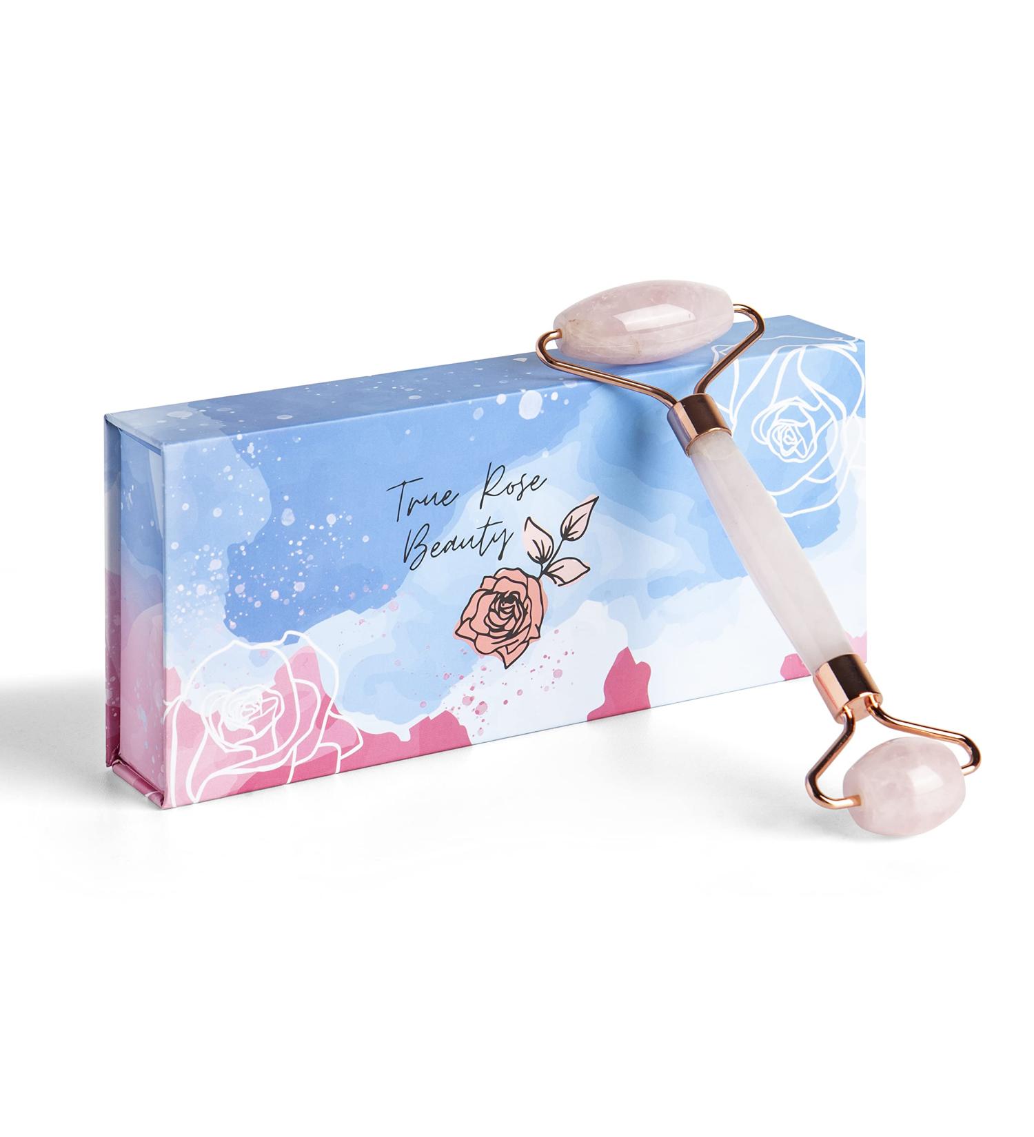 True Rose Beauty Rose Quartz Roller - Natural Facial Massage Tool for Skin Care - Reduce Dark Circles and Puffiness - 100% Authentic Crystal - Buy Online on GoSupps.com