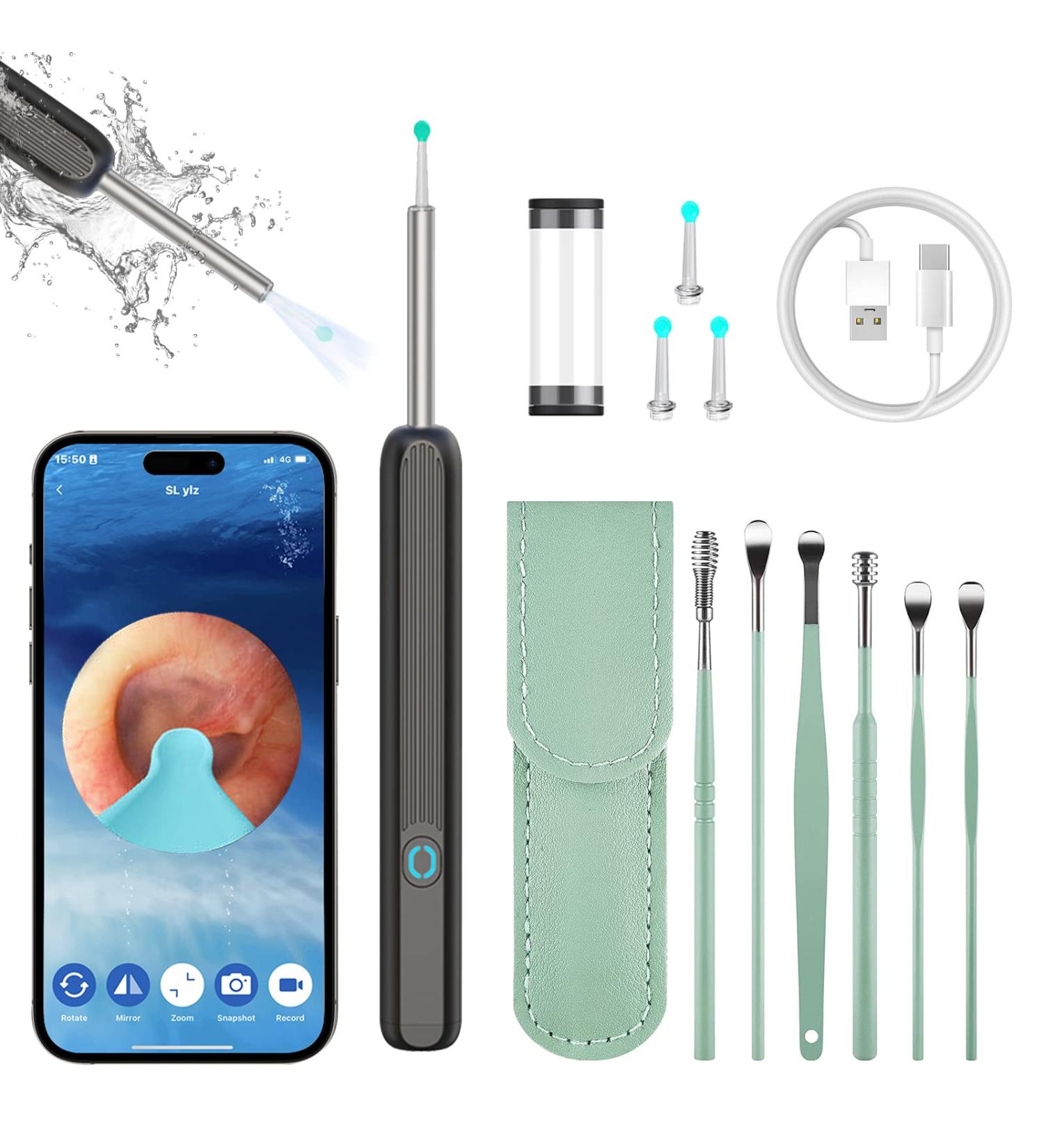 ZenRich Ear Wax Removal Tool with 300W Camera - Waterproof Wireless Ear Cleaner & Otoscope for iOS & Android Phones - Includes 4 Silicone Ear Scoops - Black - Buy Online on GoSupps.com