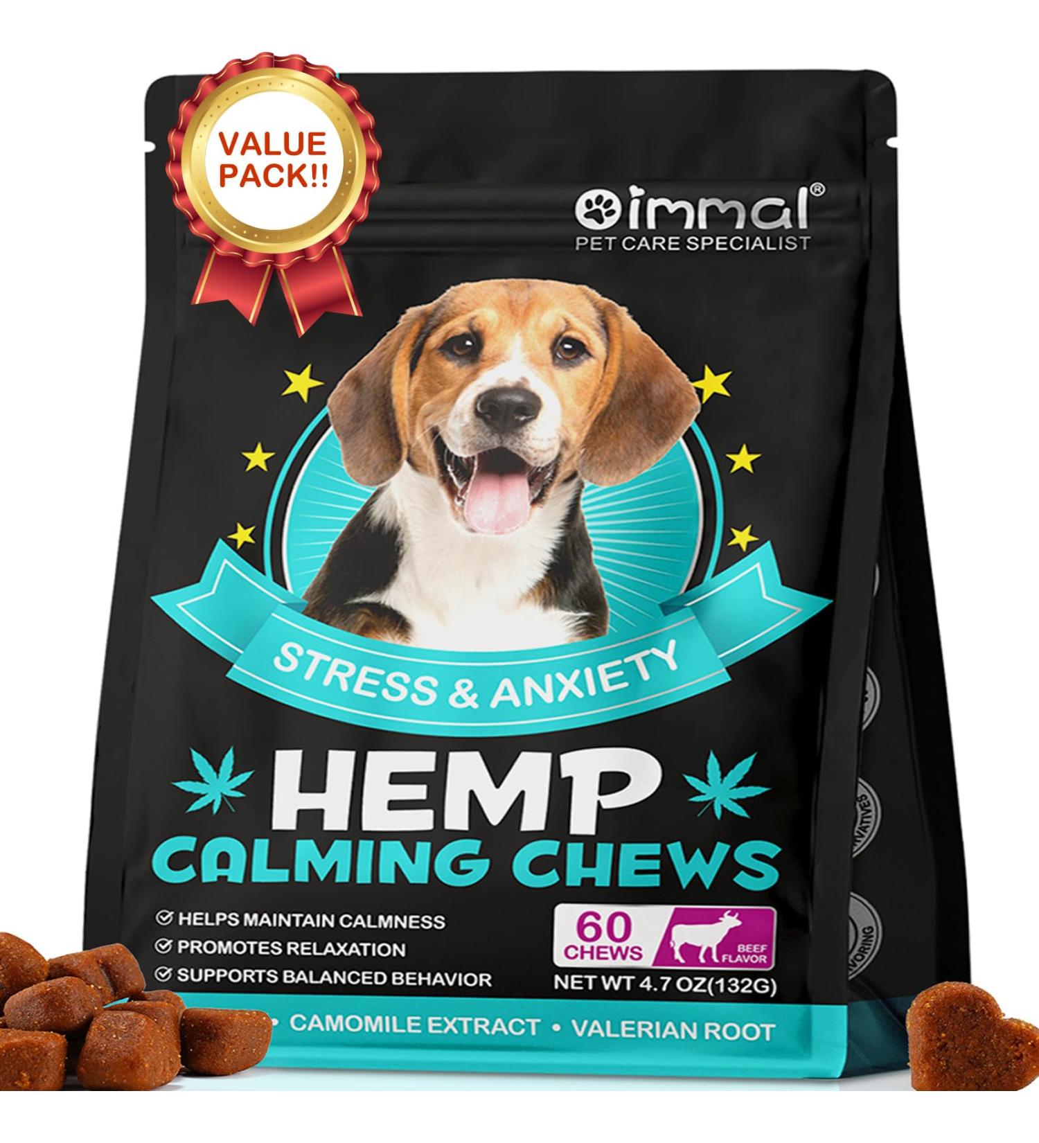 Calming Dog Treats for Anxiety - Calming Hemp Treats for Dog - Dog Anxiety Relief with Hemp Oil -Natural Stress Relief During Firework Storm Separation Barking - Beef Flavor Chewing Treats-60 Count - Buy Online on GoSupps.com