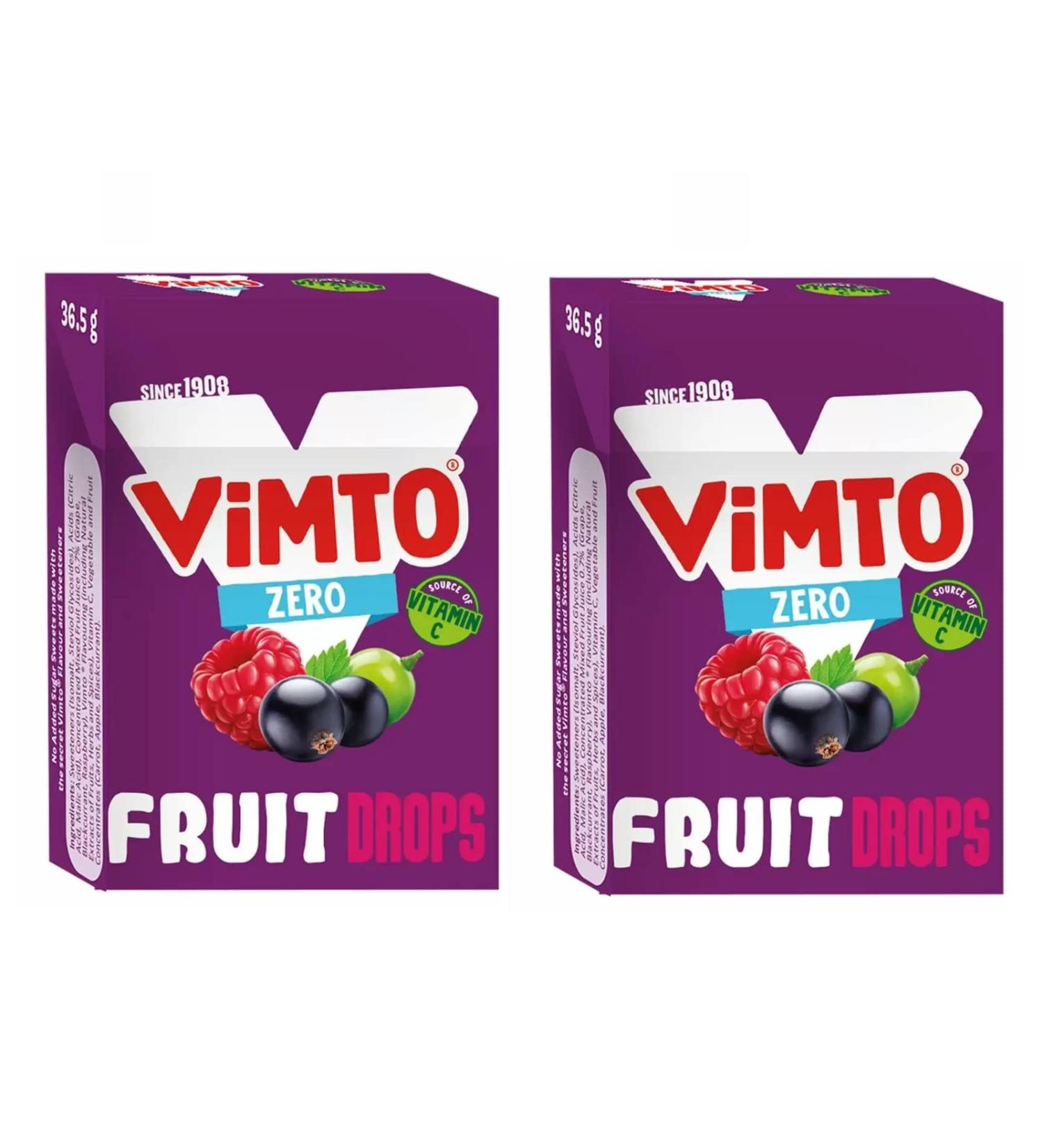 Vimto Zero Sugar Free Fruit Drops Sweets Box 36.5g (Pack of 2)