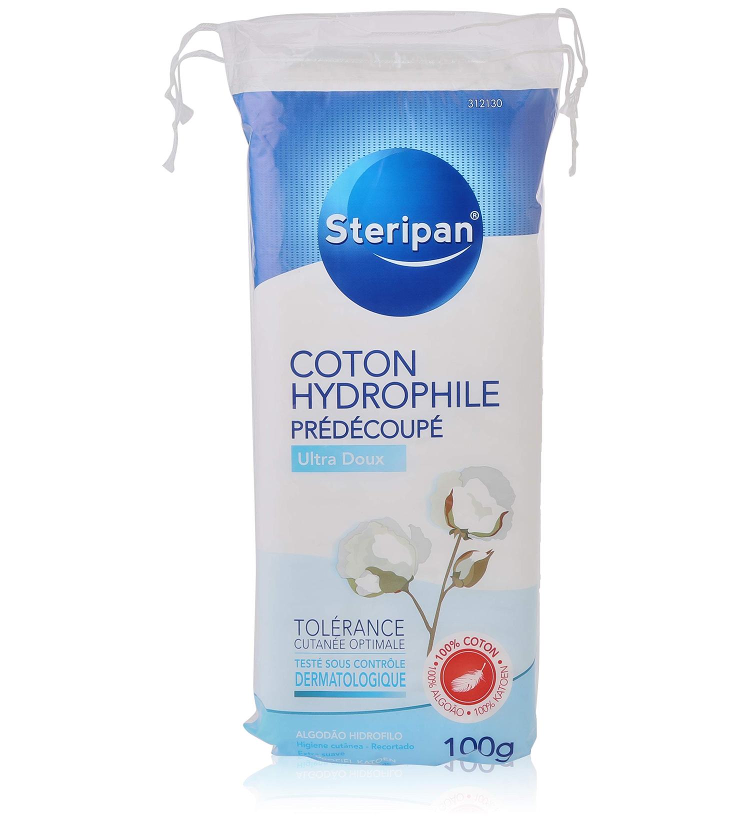 Steripan - Pre-cut Dermatological Hydrophilic Cotton - Ultra Soft - Optimal Skin Tolerance - 100% cotton - Tested Under Dermatological Control - 100g - Buy Online on GoSupps.com