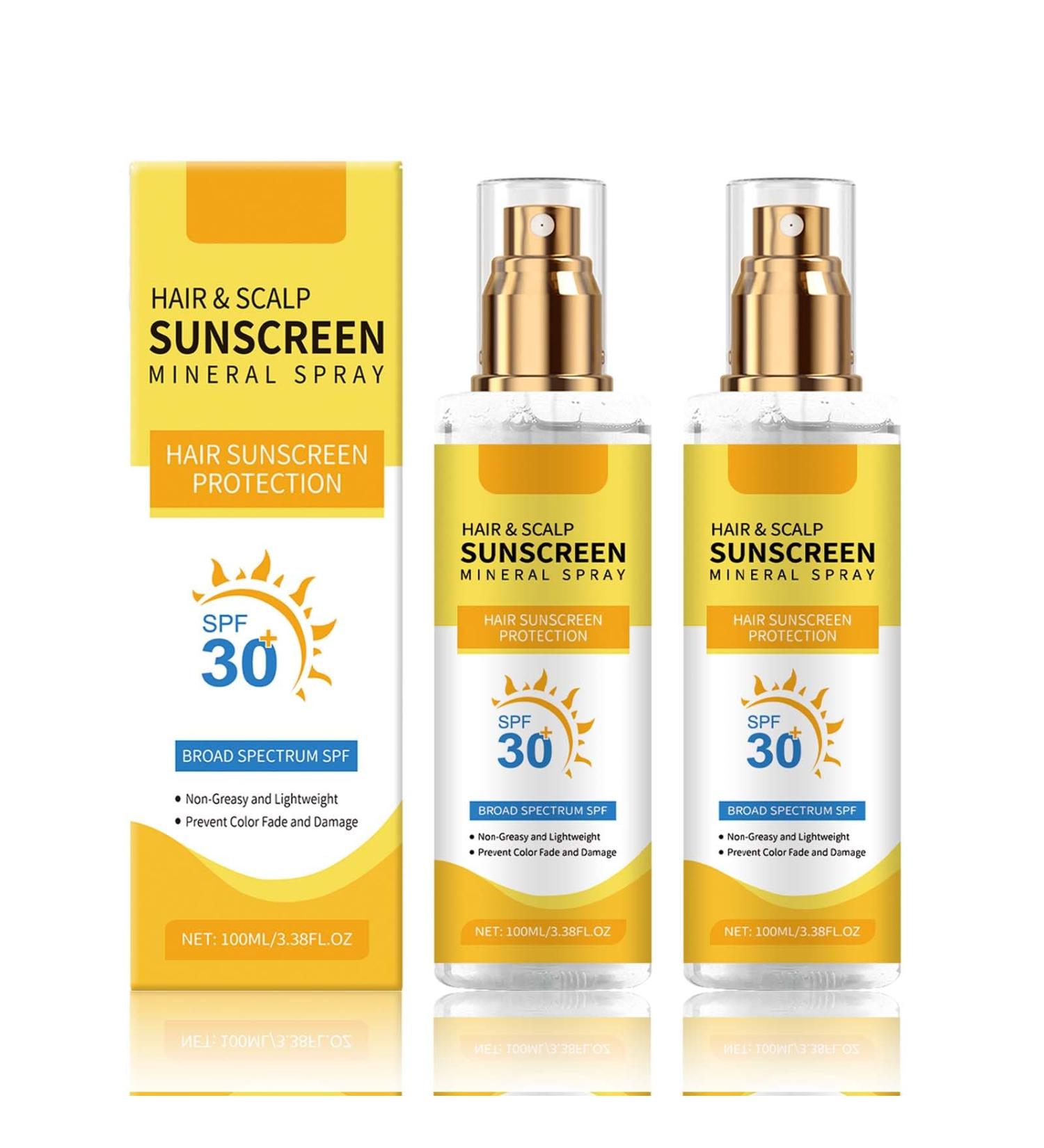 Hair & Scalp Sunscreen Mineral Spray 2PCS Ultimate Hair & Scalp Sunscreen Spray SPF 30 UV Protection for Scalp and Hair Lightweight Breathable Beach Pool Essentials for All Hair Colors and Types - Buy Online on GoSupps.com