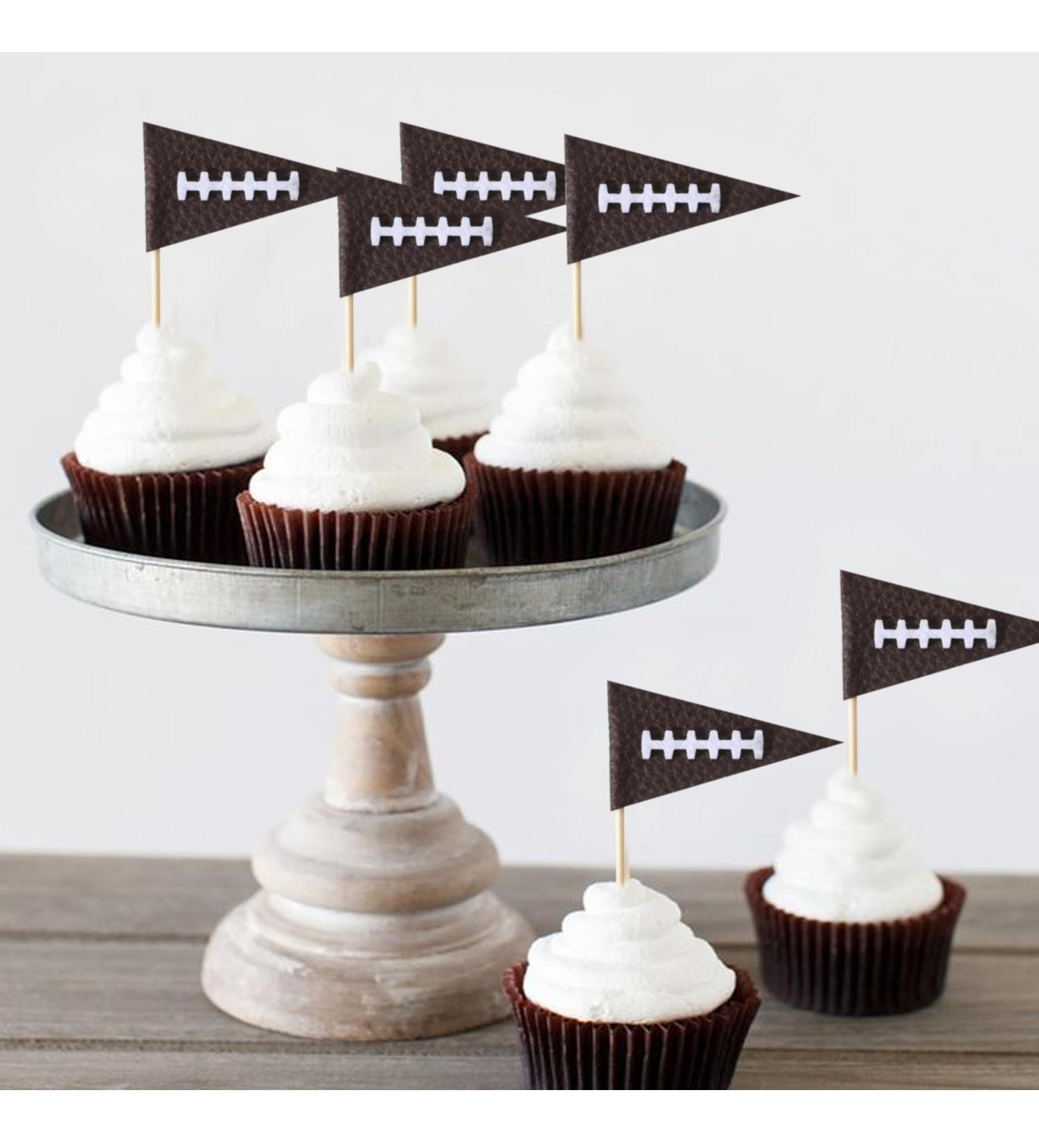 10Pcs Leather Football Cupcake Toppers - Football Themed Birthday Party Decorations Football Bunting Flag Cupcake Toppers Super Bowl Sports Themed Party Decor Boys Football Leather Cupcake Topper - Buy Online on GoSupps.com