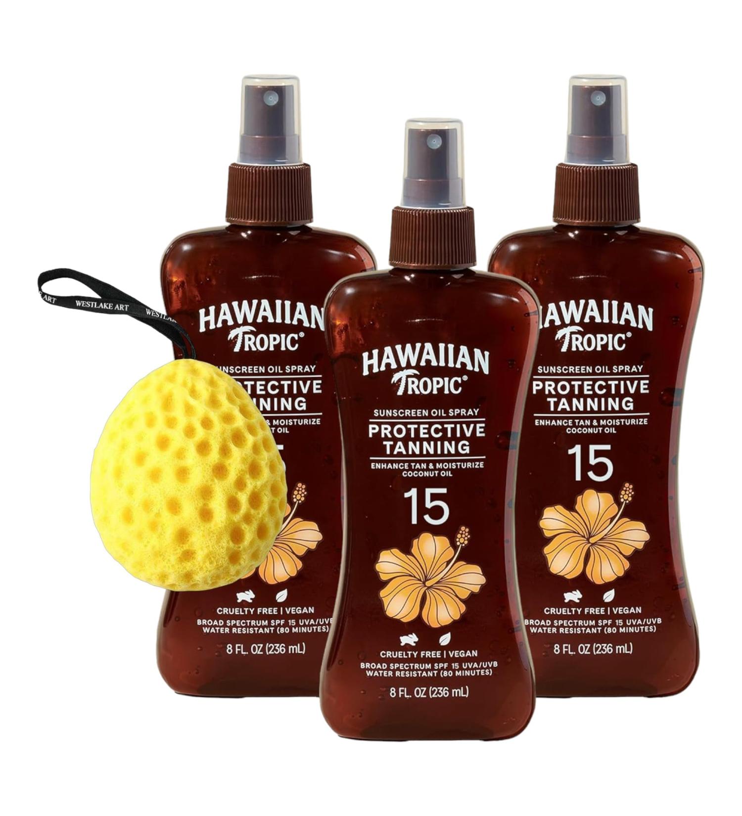Buy SPF 15 Tanning Spray - 8oz Moisturizing Sunscreen with Coconut & Aloe Vera | Sun-Kissed Glow + Bath Sponge Pack - Buy Online on GoSupps.com