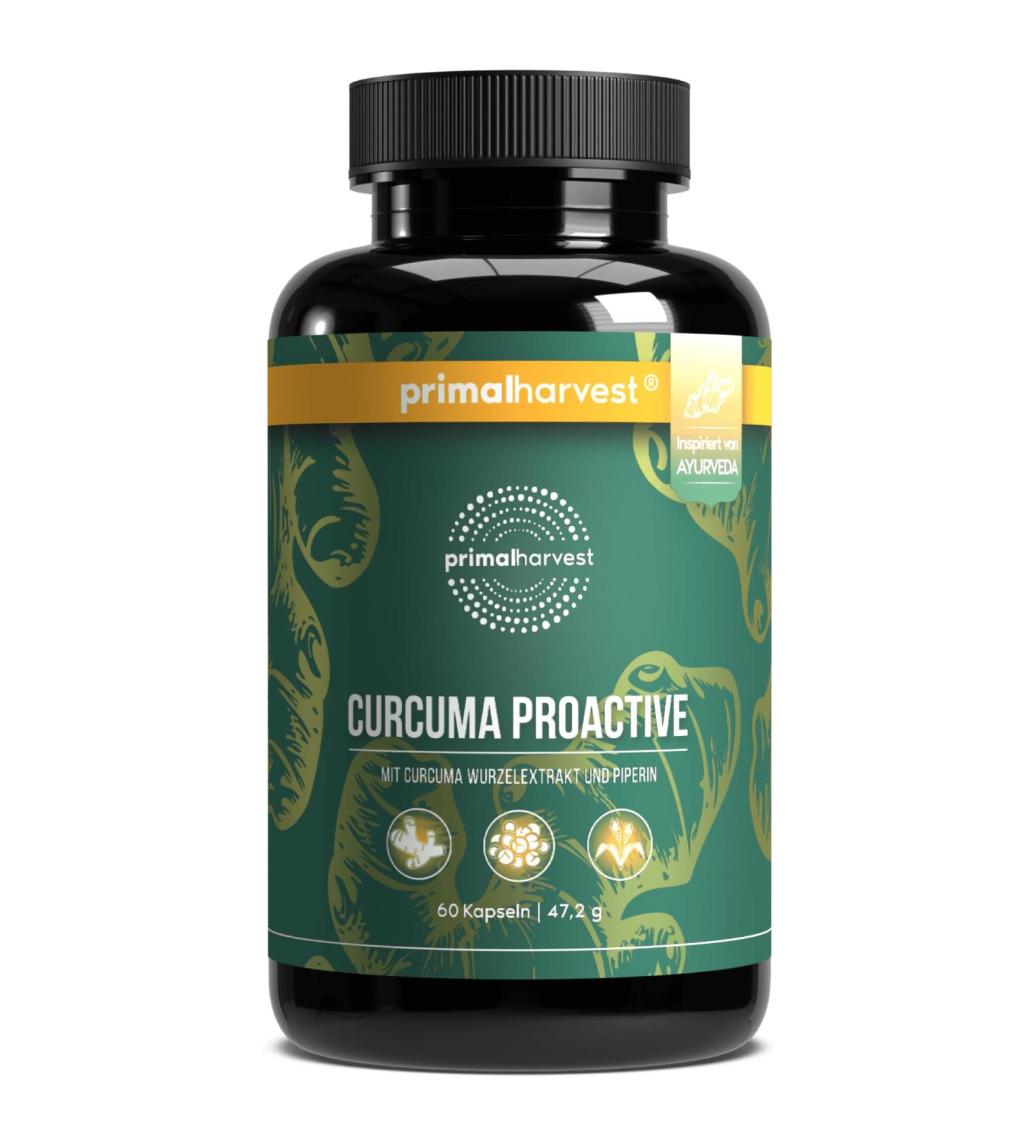 Primal Harvest Curcuma Proactiv - 60 Organic Turmeric Capsules with 95% Curcuminoid & BioPerine for Enhanced Absorption - Laboratory Tested Curcuma Extract - Buy Online on GoSupps.com